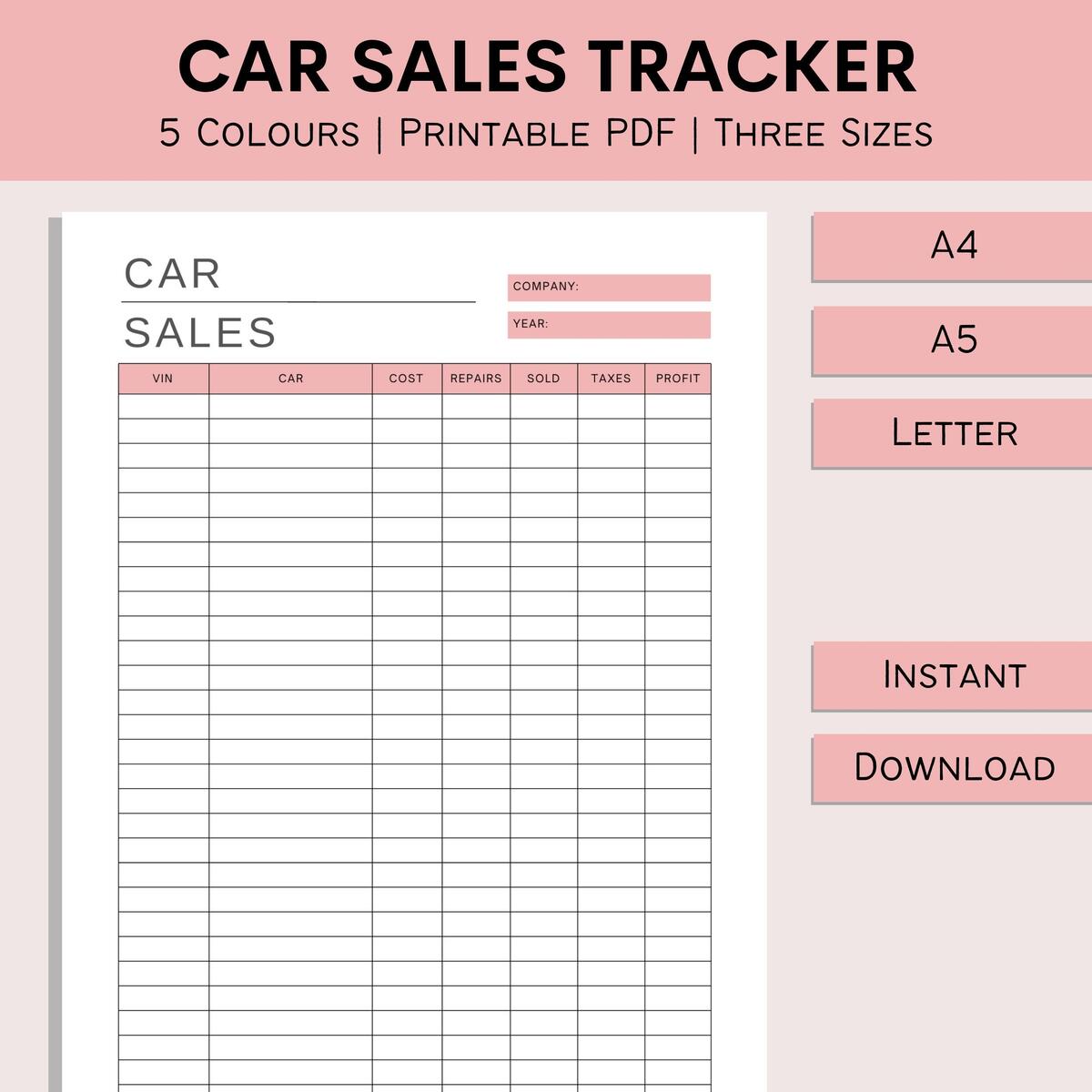 Car Sales Tracker Printable Vehicle Profit Log Car Salesman Sheet Sales Progress Small Business Resources PDF A4 A5 Letter Etsy