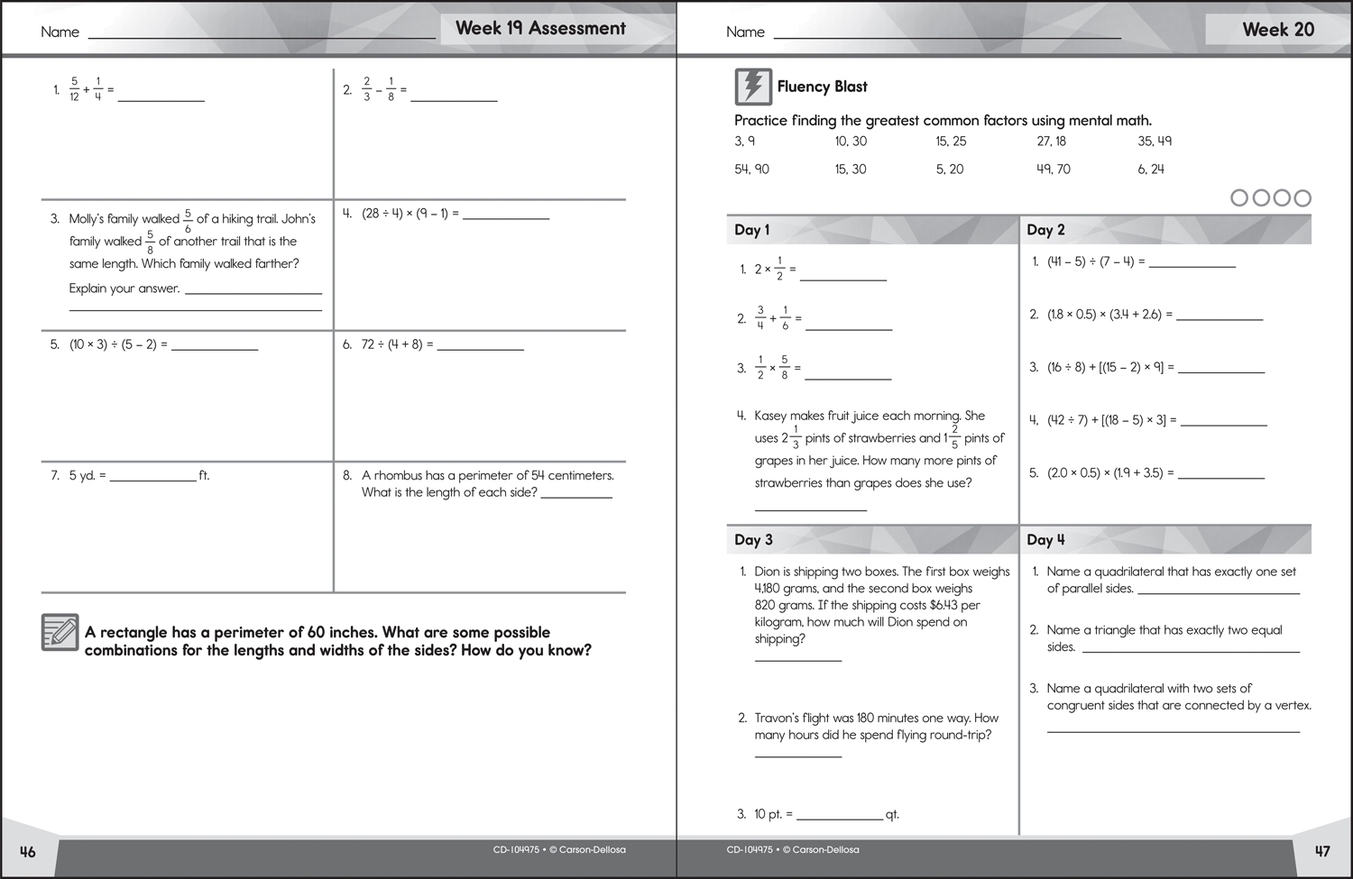 Grade 3 Common Core Math 4 Today Workbook Paperback Worksheets Library