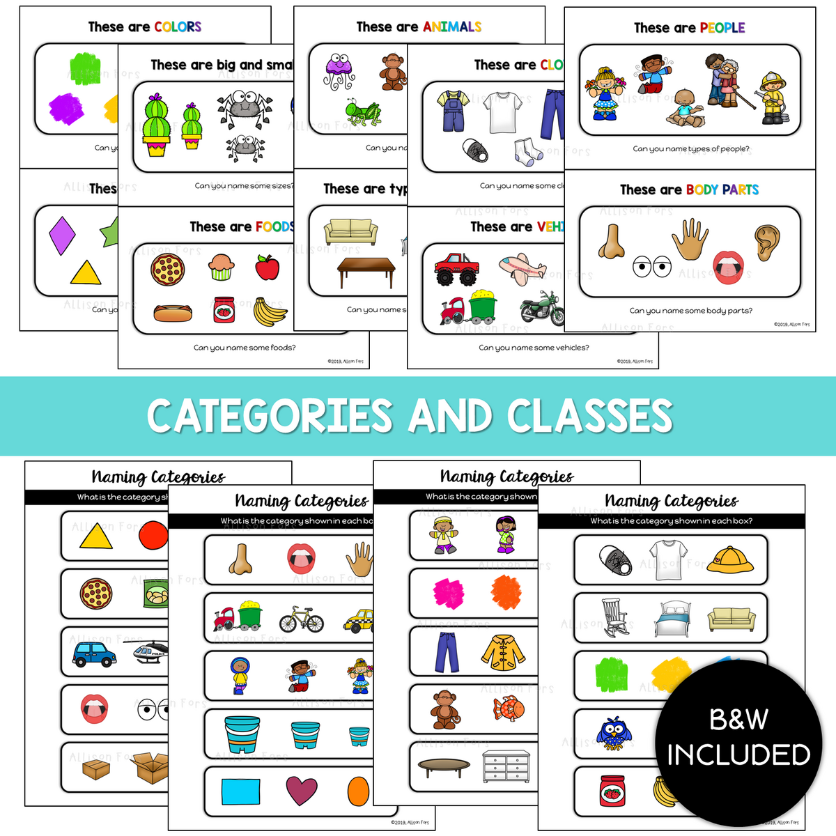 Categories Speech Therapy Activities NO PREP Basic Concepts Worksheets Allison Fors Inc