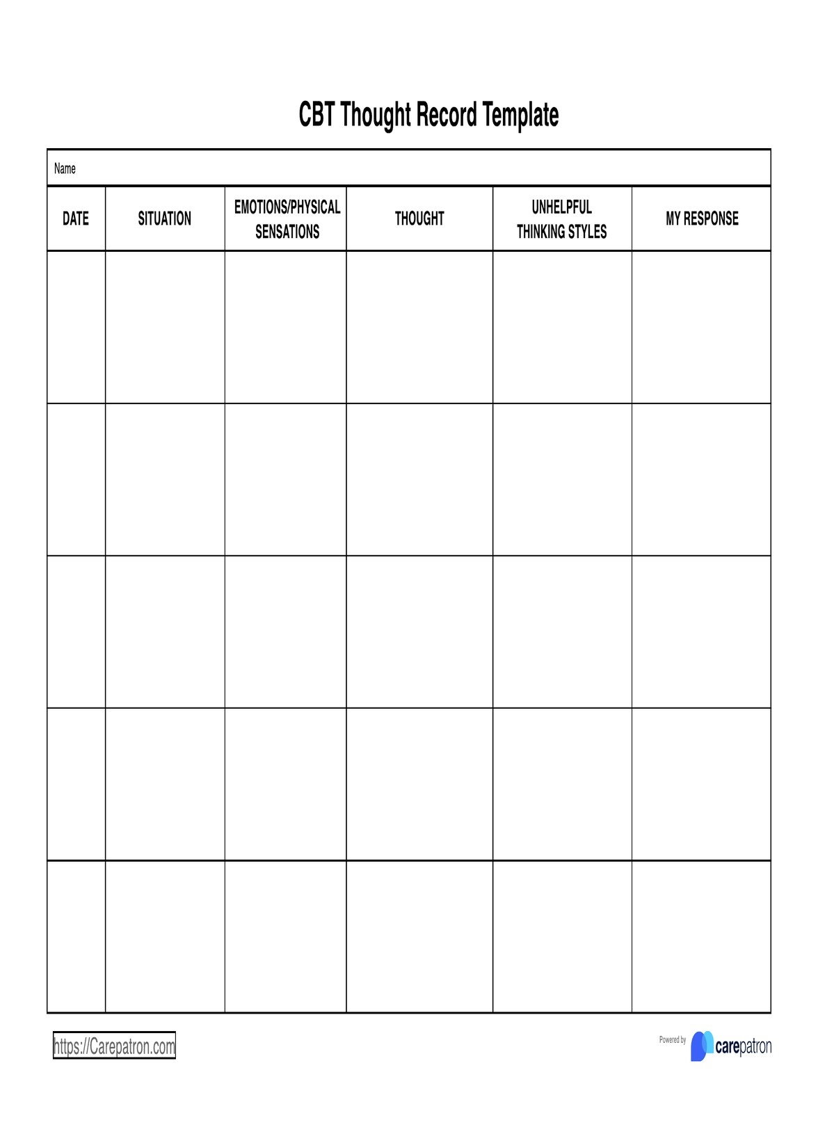 CBT Thought Record Templates