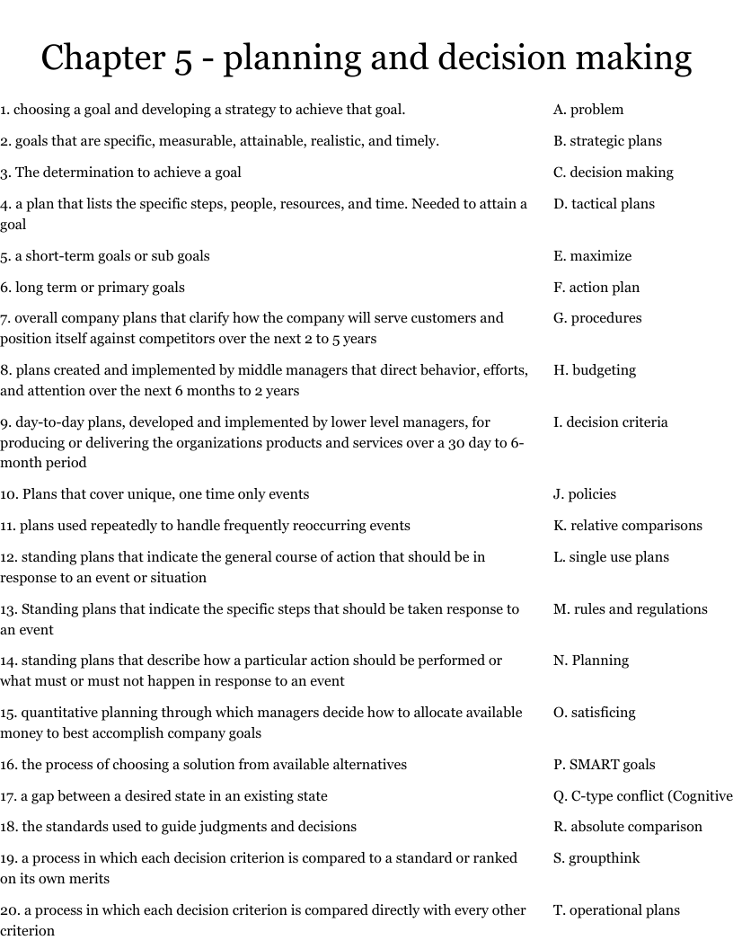 Chapter 5 Planning And Decision Making Worksheet WordMint