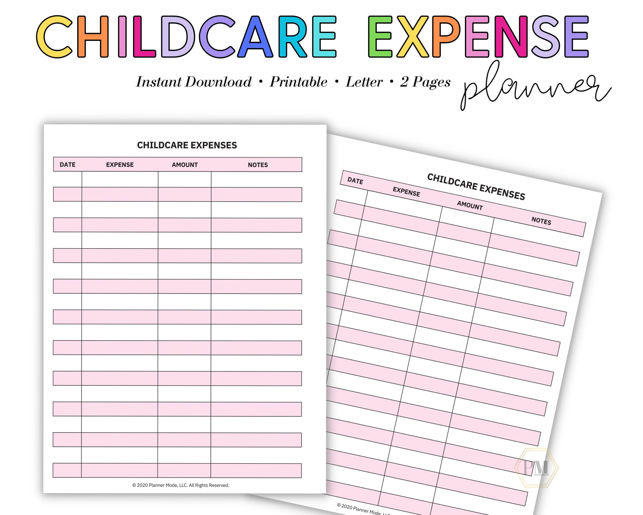 Childcare Expense Tracker Daycare Payment Log digital Download Etsy