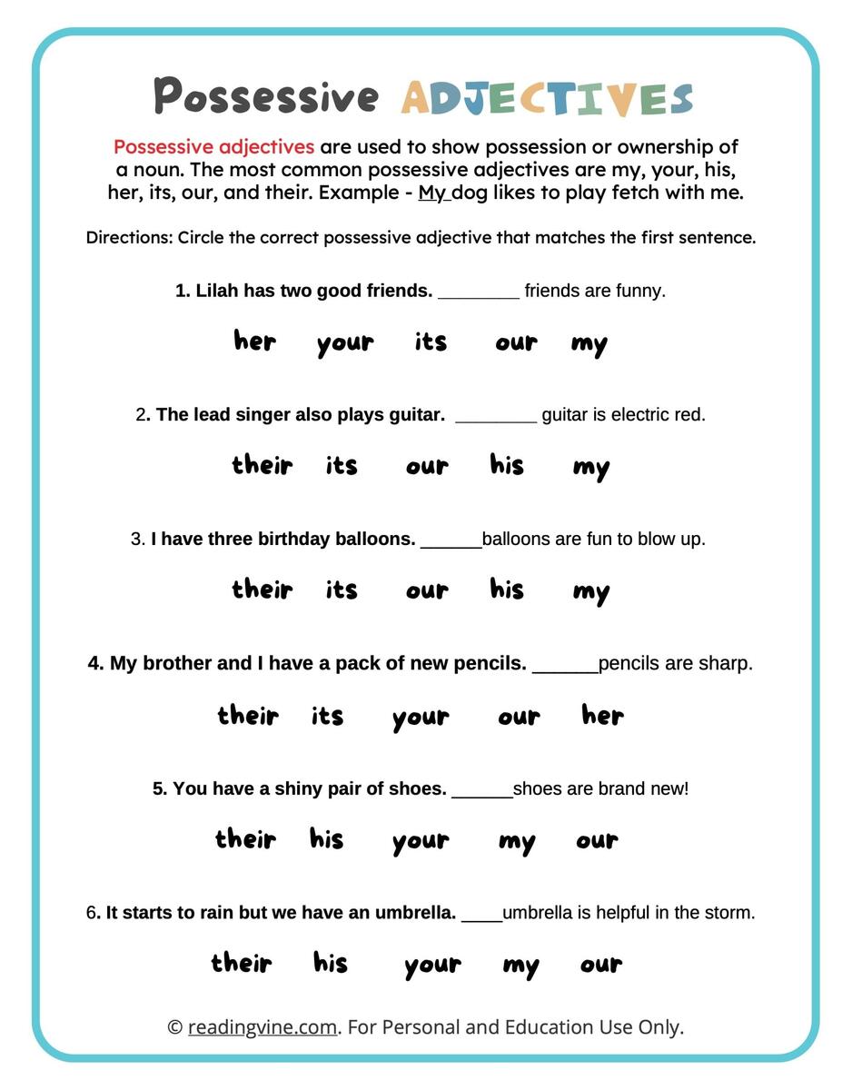 Circle The Possessive Adjectives Worksheet ReadingVine Circle The Possessive Adjectives Worksheet ReadingVine