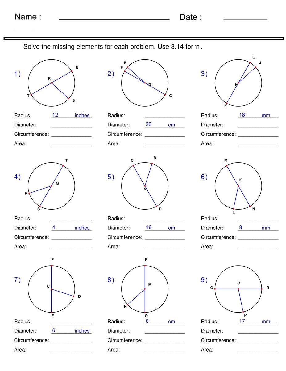 Circumference Area Radius And Diameter Circle Worksheets Made By Teachers Storyboard That Free Circle Area Circumference Worksheets