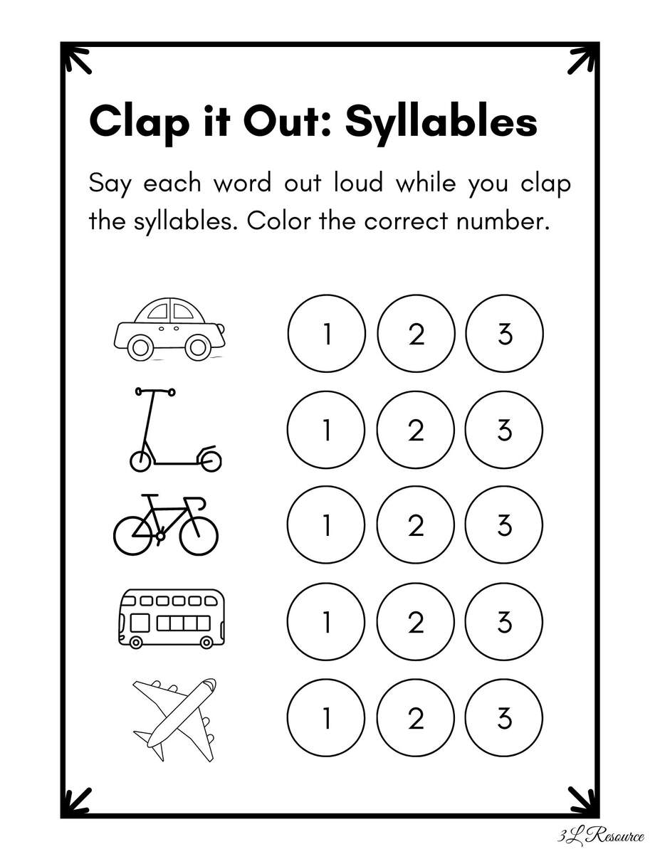 Clap It Out Syllables Worksheet Kindergarten Preschool Etsy Syllable Counting Clip Cards Free Printable