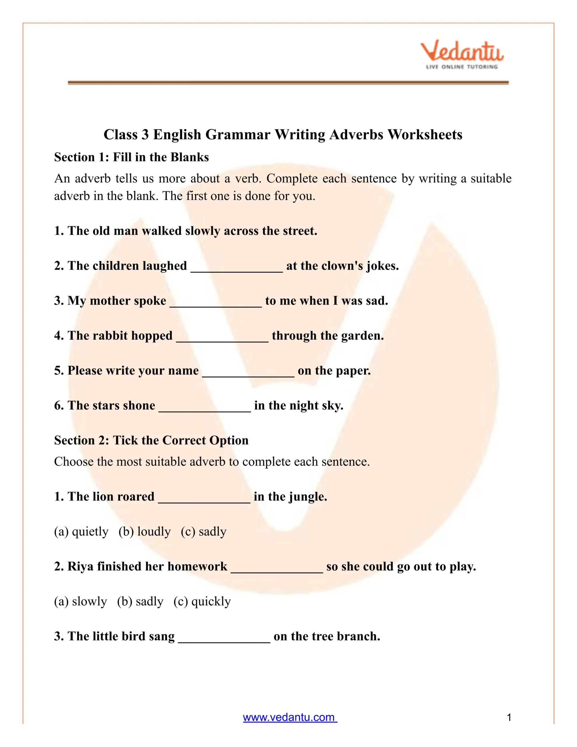 Class 3 English Grammar Adverbs Worksheet With Answers PDF Class 3 English Grammar Adverbs Worksheet With Answers PDF