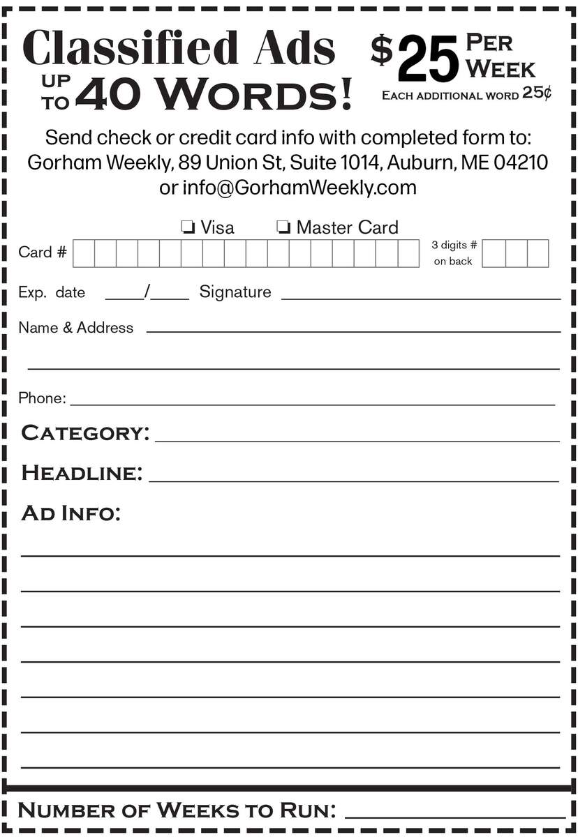 Classifieds Gorham Weekly