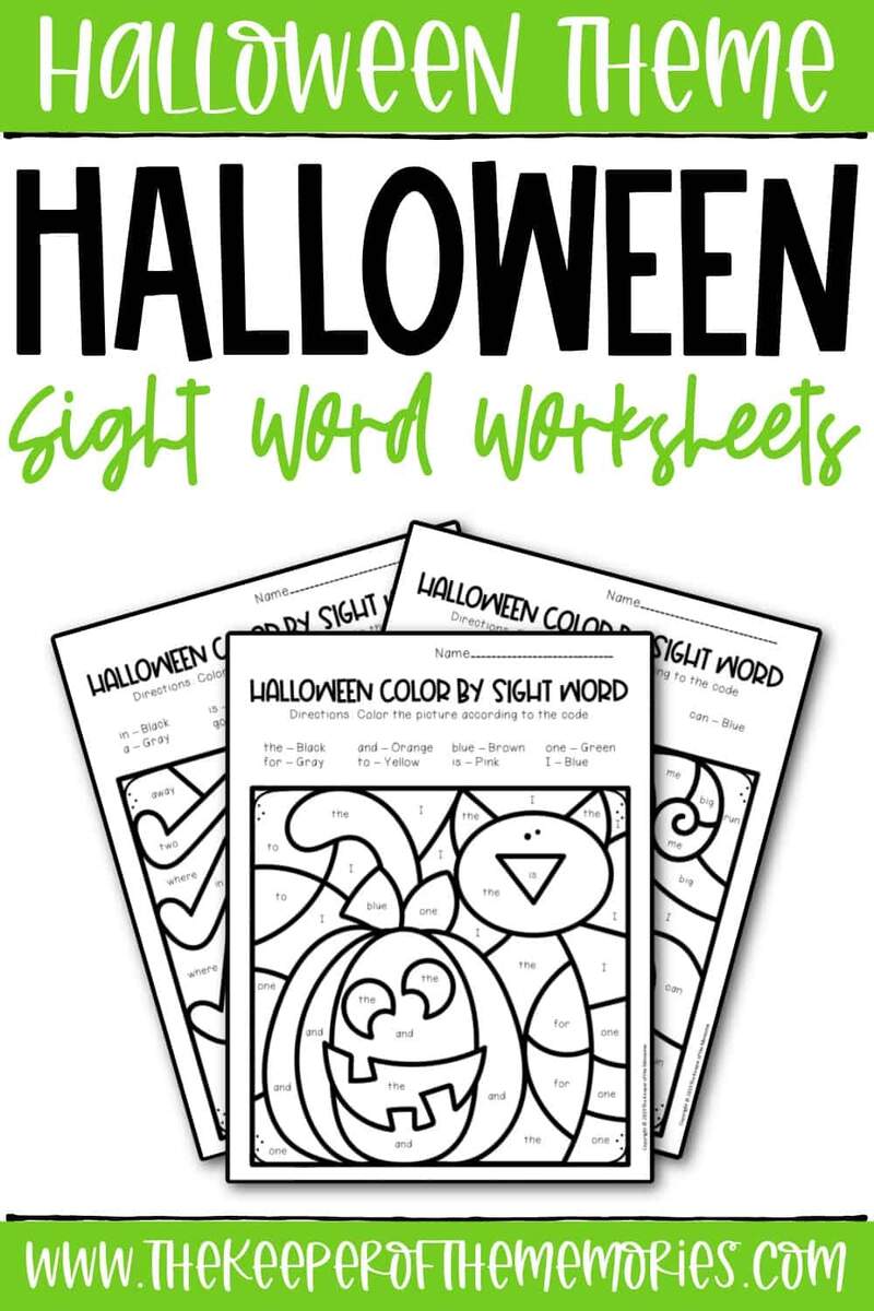 Color By Sight Word Halloween Worksheets For Preschoolers
