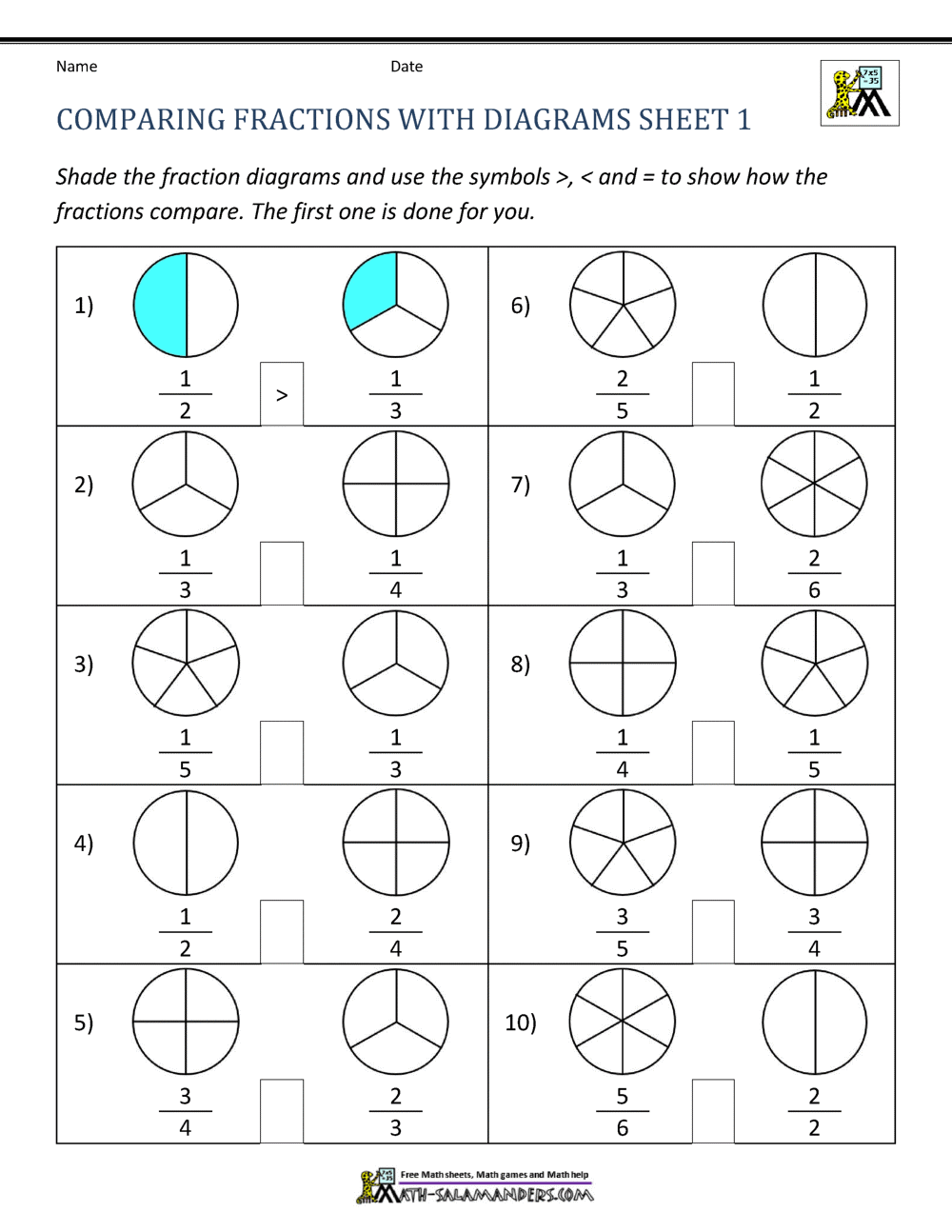 Comparing Fractions Worksheet