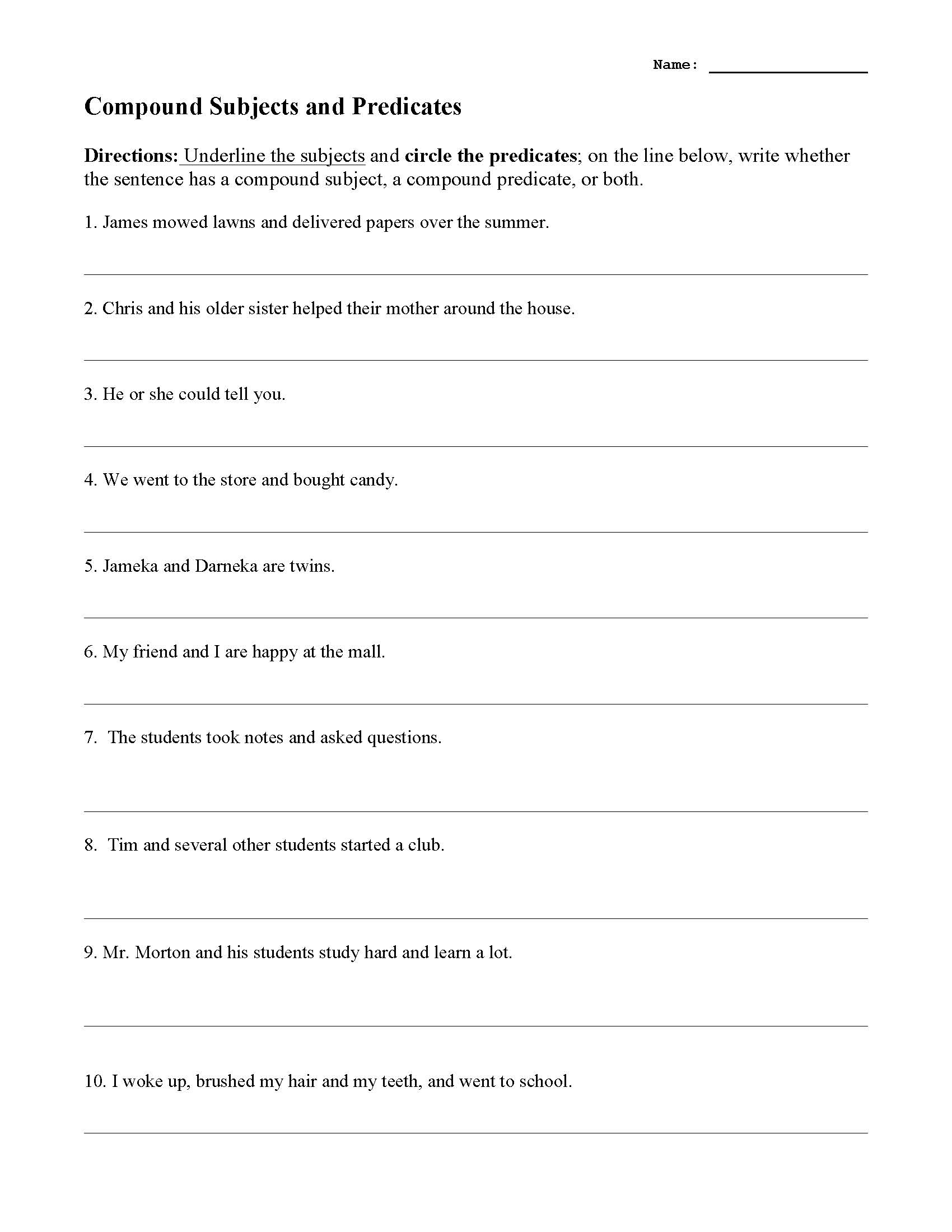 Simple Complete And Compound SUBJECTS AND PREDICATES Activities Worksheets Library