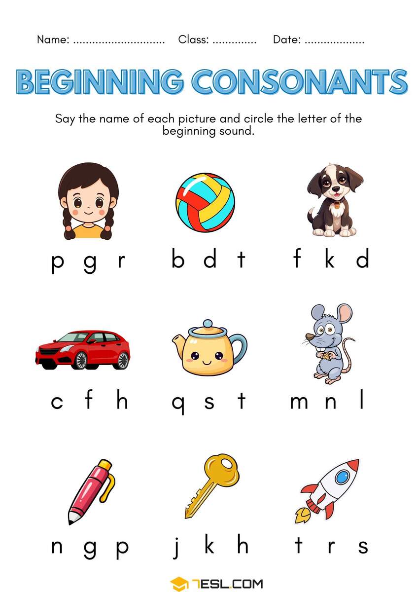 Consonant Worksheets PDF Free Printable Phonics Exercises 7ESL