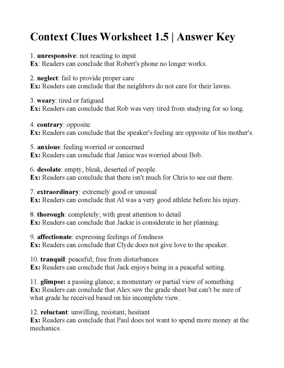 Context Clues Worksheets Printable Vocabulary Inference Activities