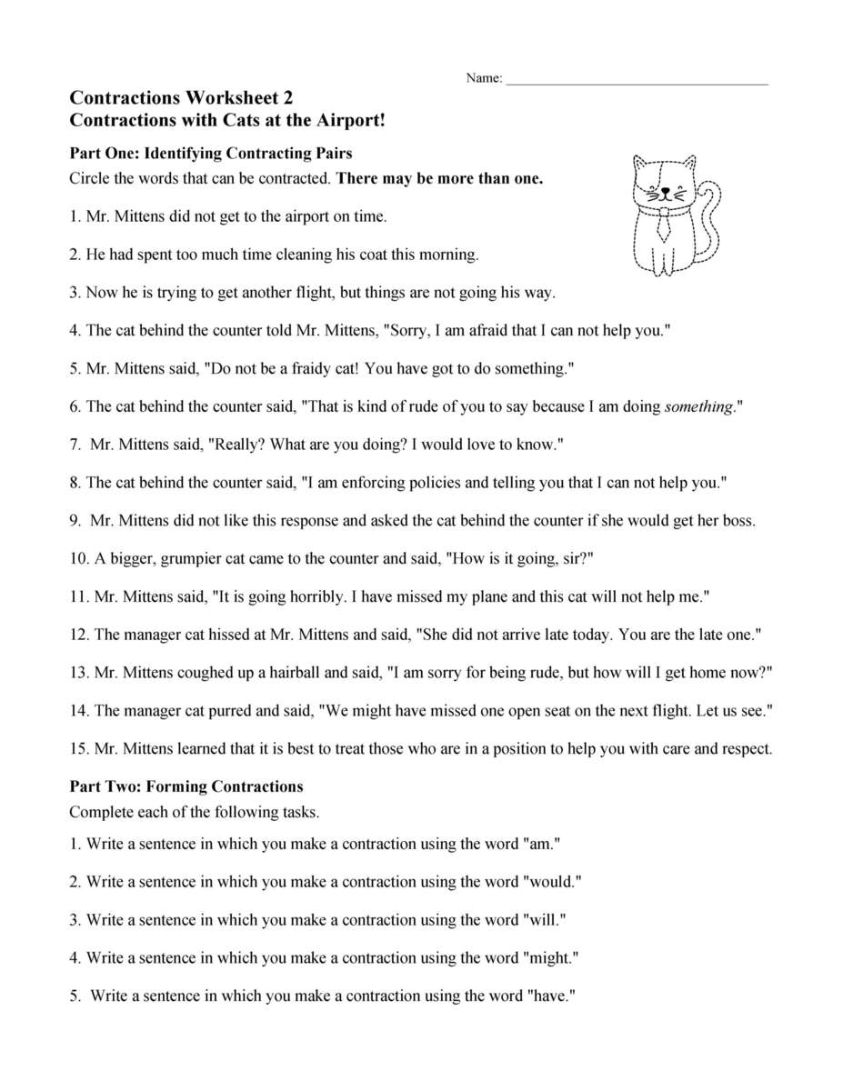 Contractions Worksheets And Exercises With Answers