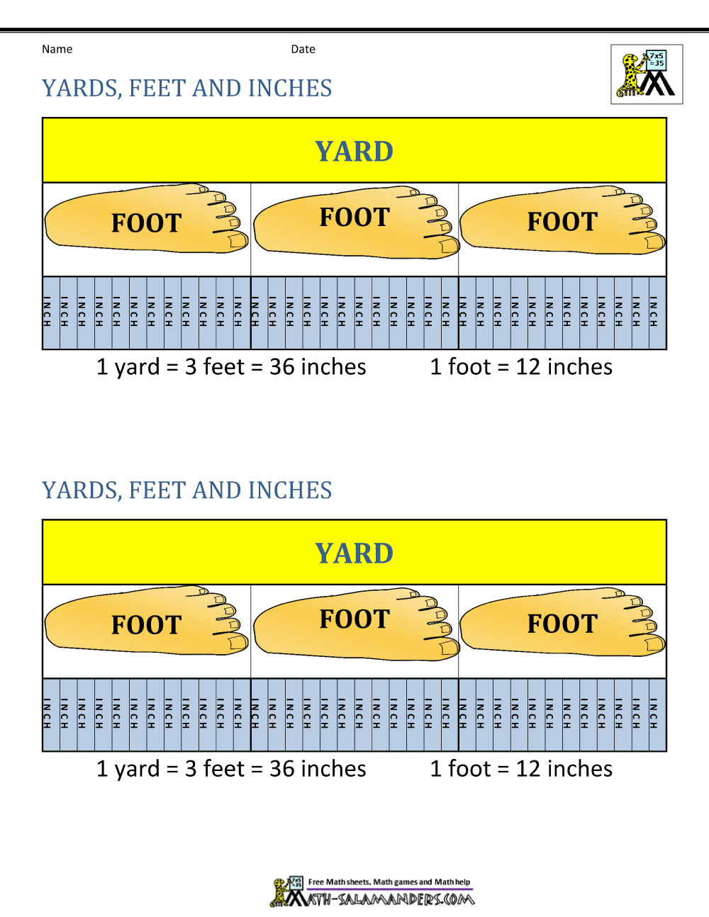 Convert Feet To Yards Worksheet Grade1to6