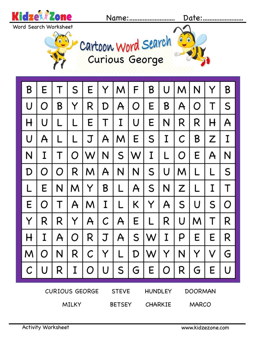 Curious George Word Search Puzzle KidzeZone Worksheets Library