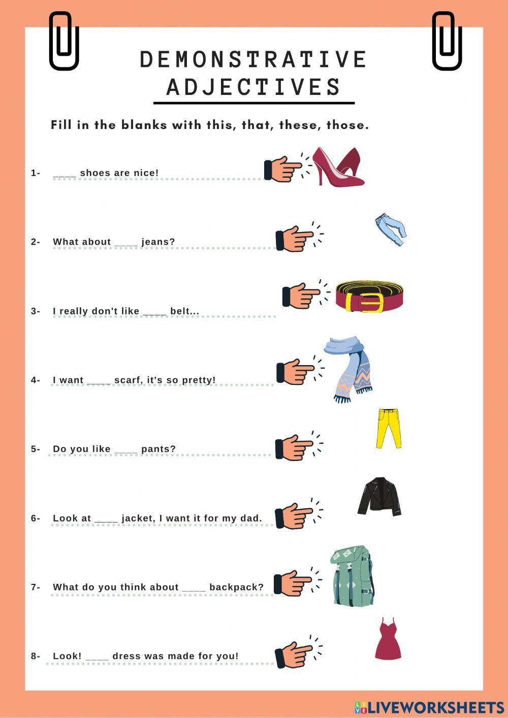 Demonstrative Adjectives Interactive Activity For 1 Worksheets Library