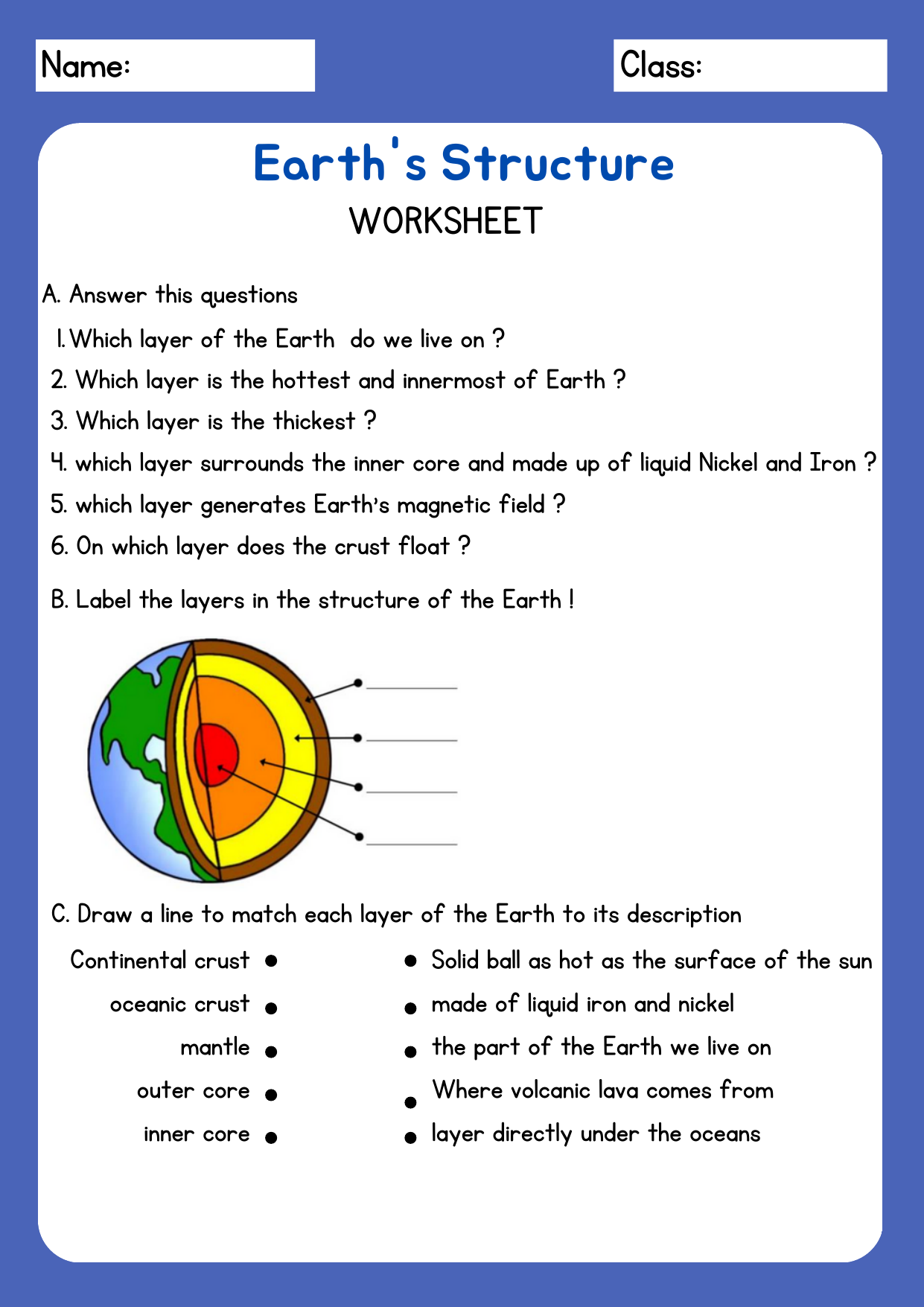 Earth S Structure Worksheet Layers Properties