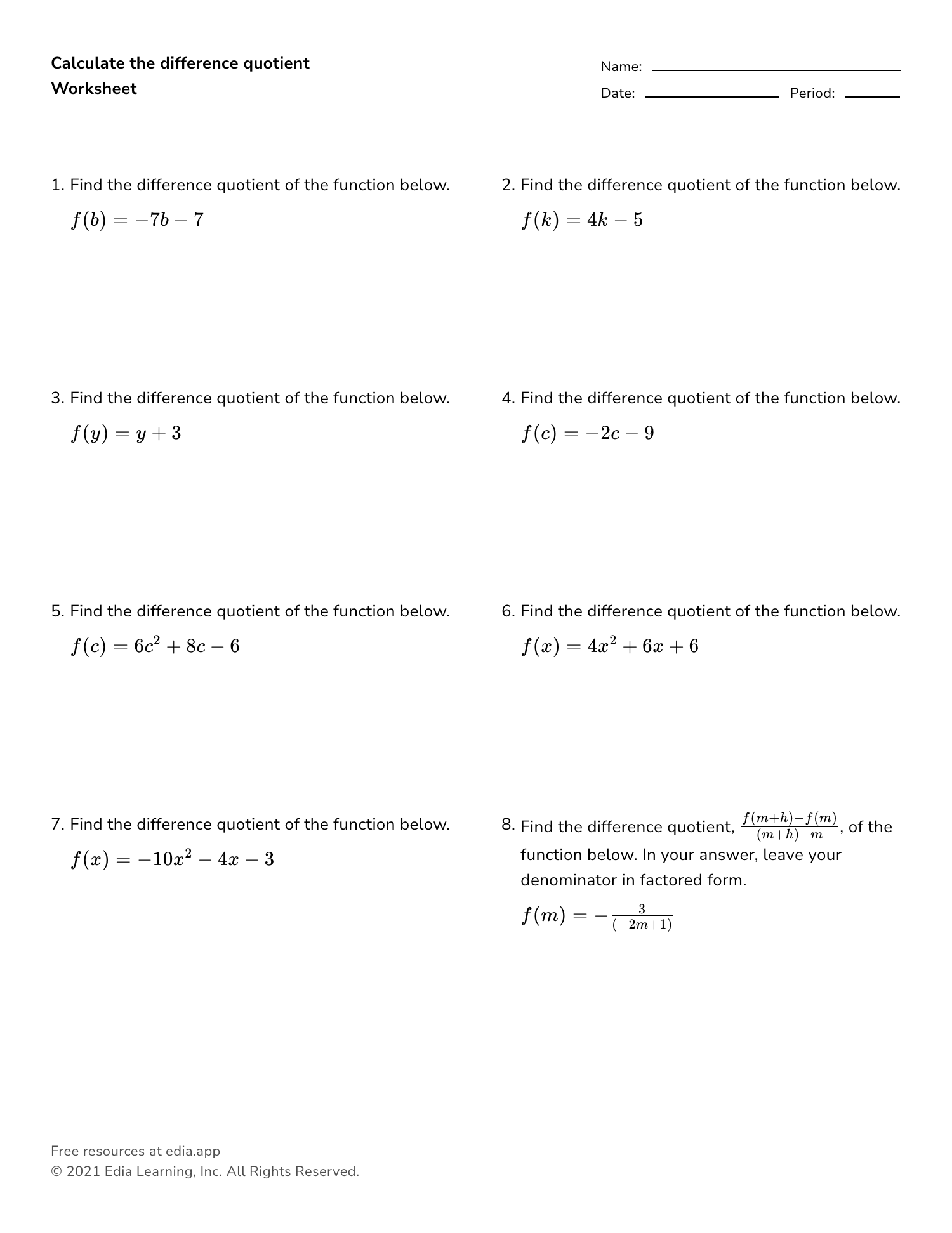 Edia AI Platform For Student Outcomes Matching Calculus Worksheet WordMint