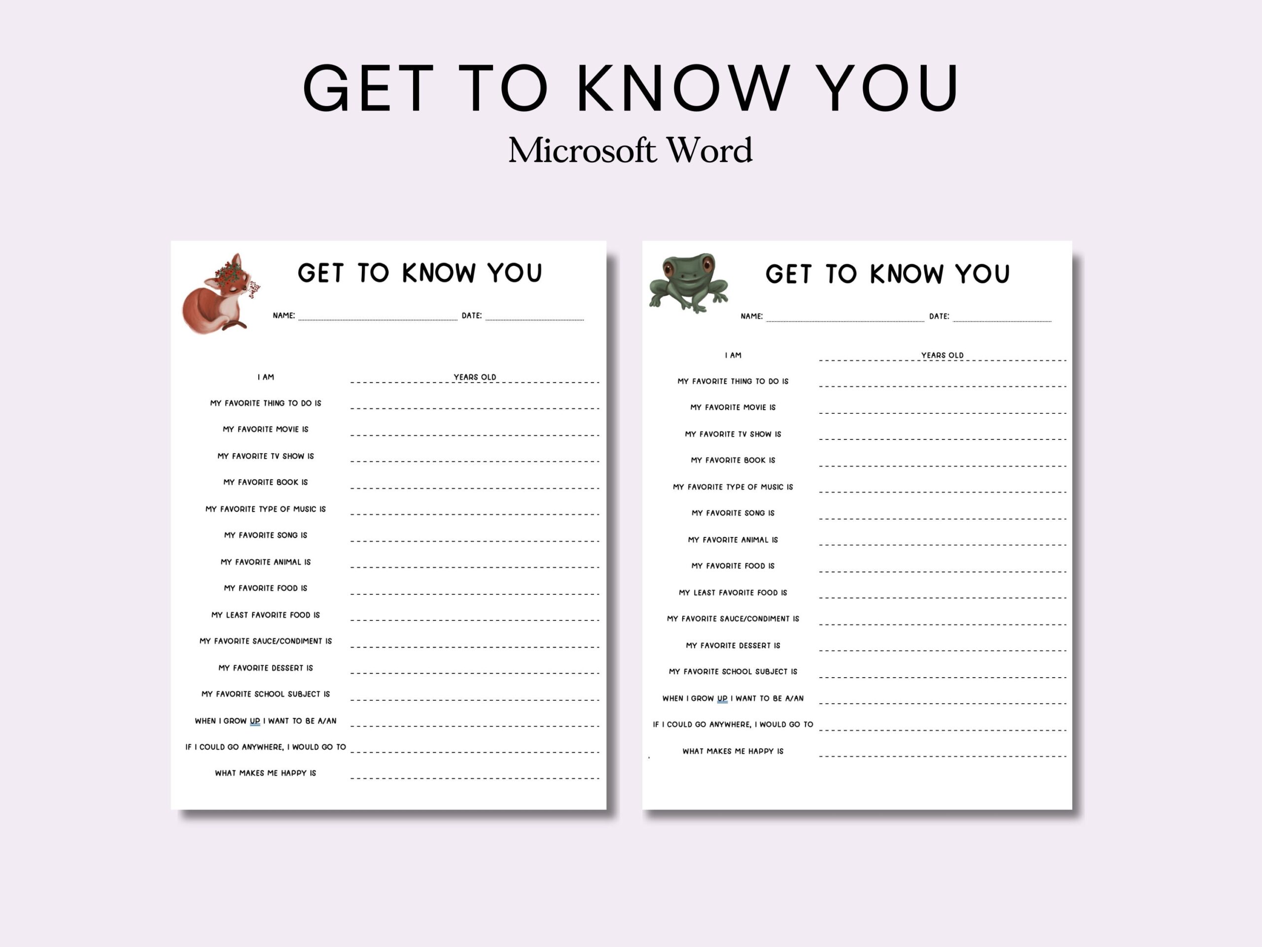 Get To Know You Getting To Know You Page Get To Know You Printable All About Me Etsy