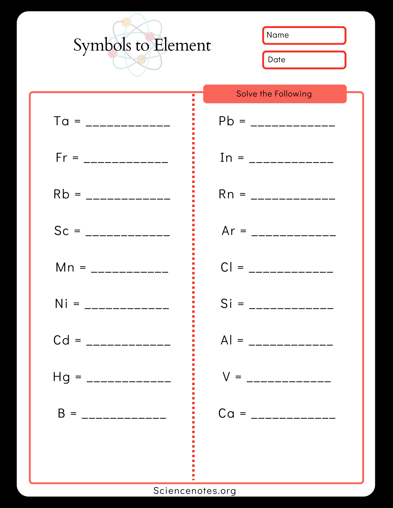 Atoms Molecules Worksheets Free Science Tools