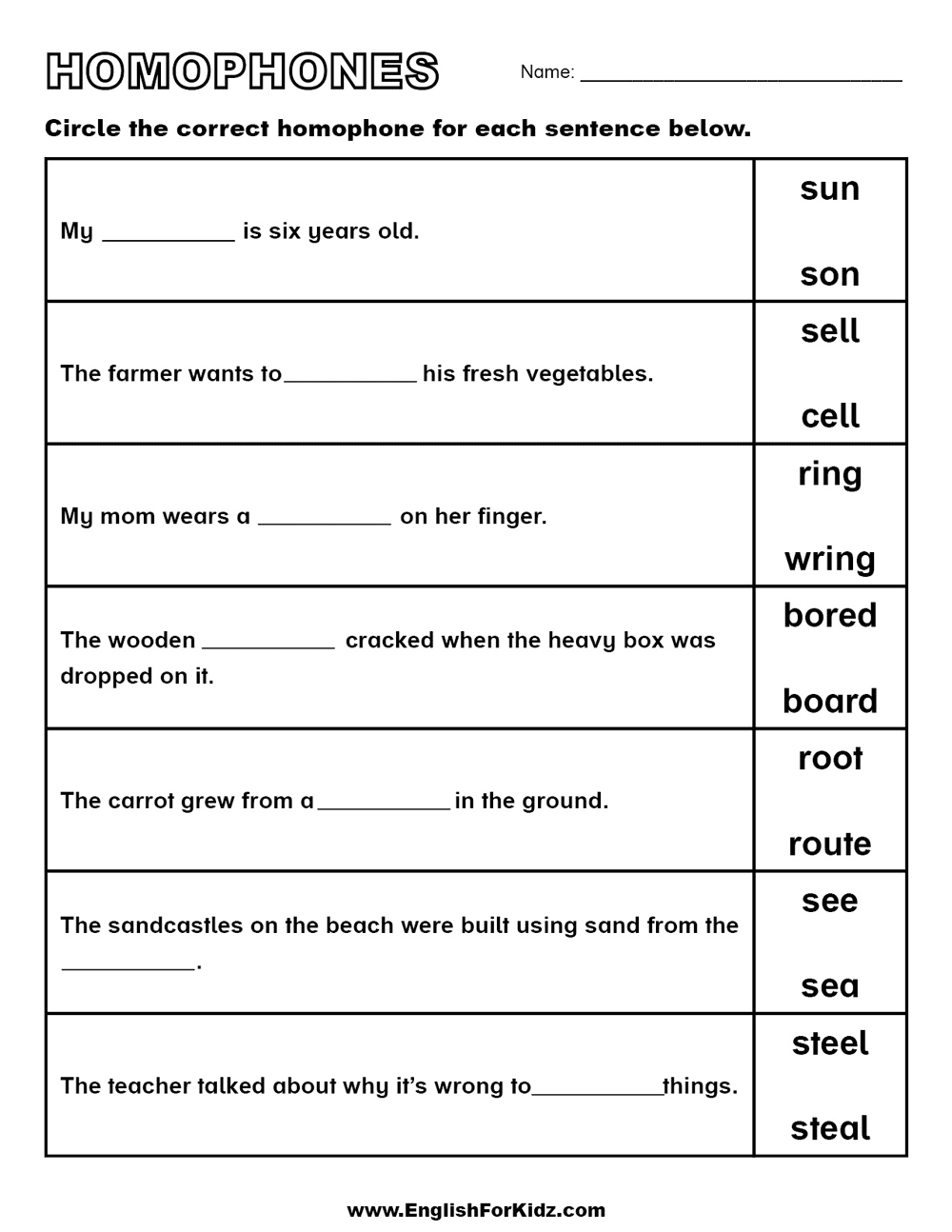 English For Kids Step By Step Homophones Worksheets And Posters