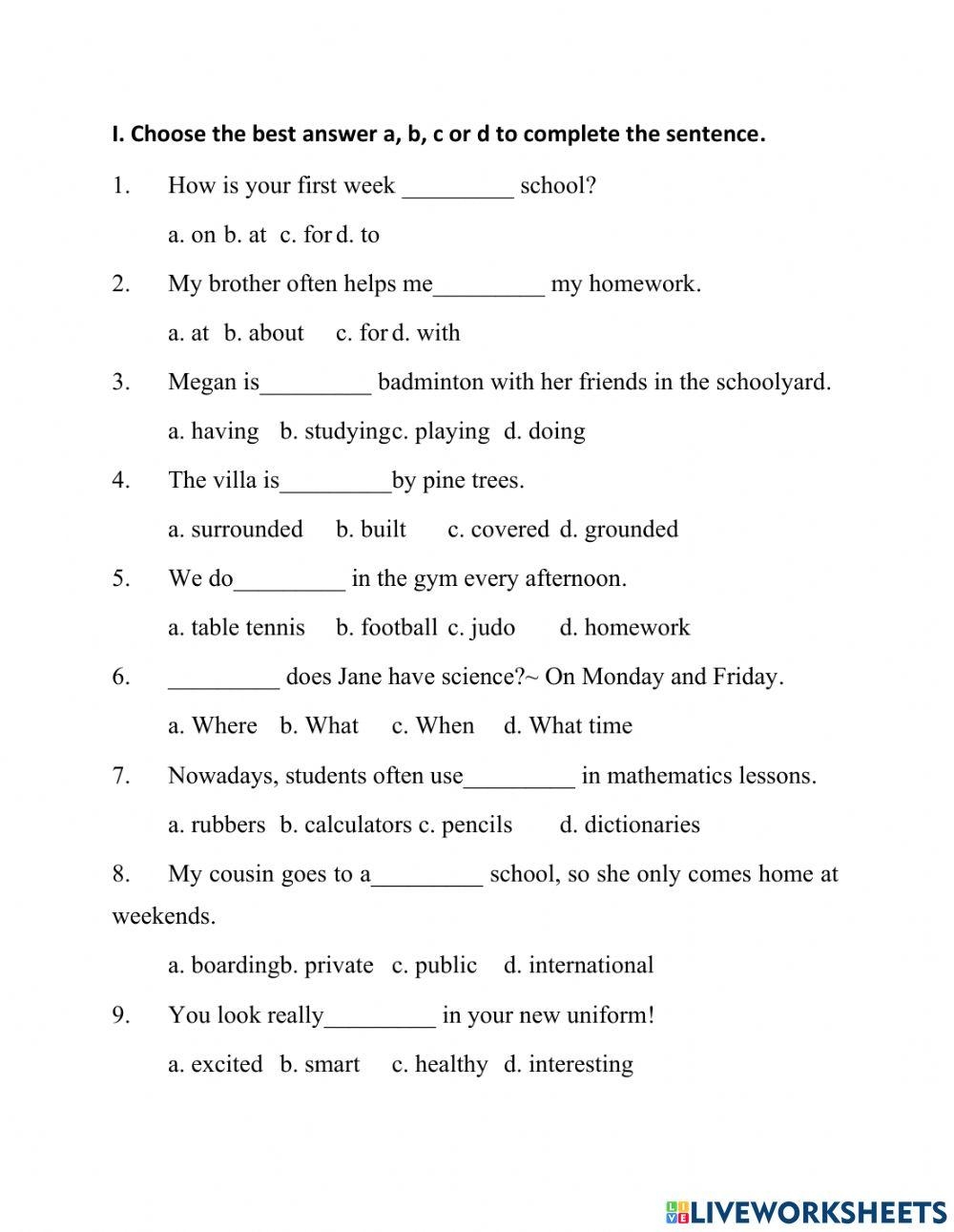 English Grade 6 Interactive Worksheet Worksheets Library