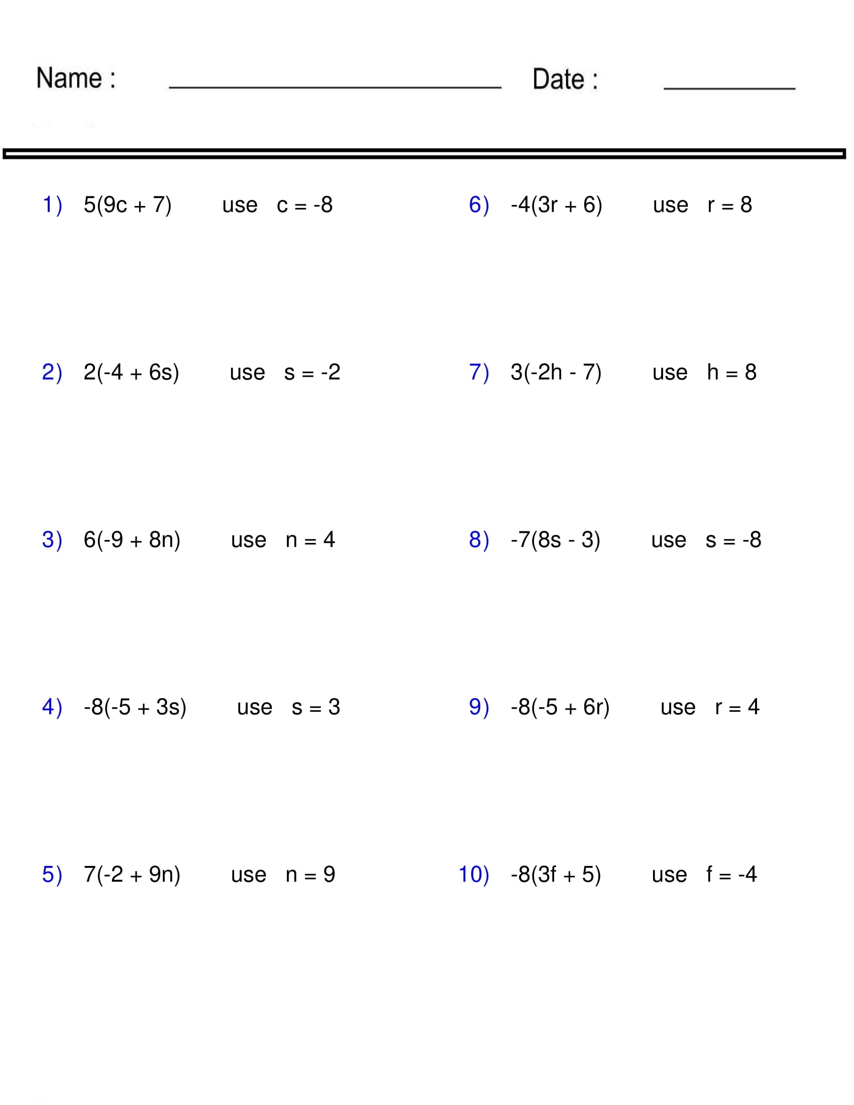 8th Grade Math Workhsheets