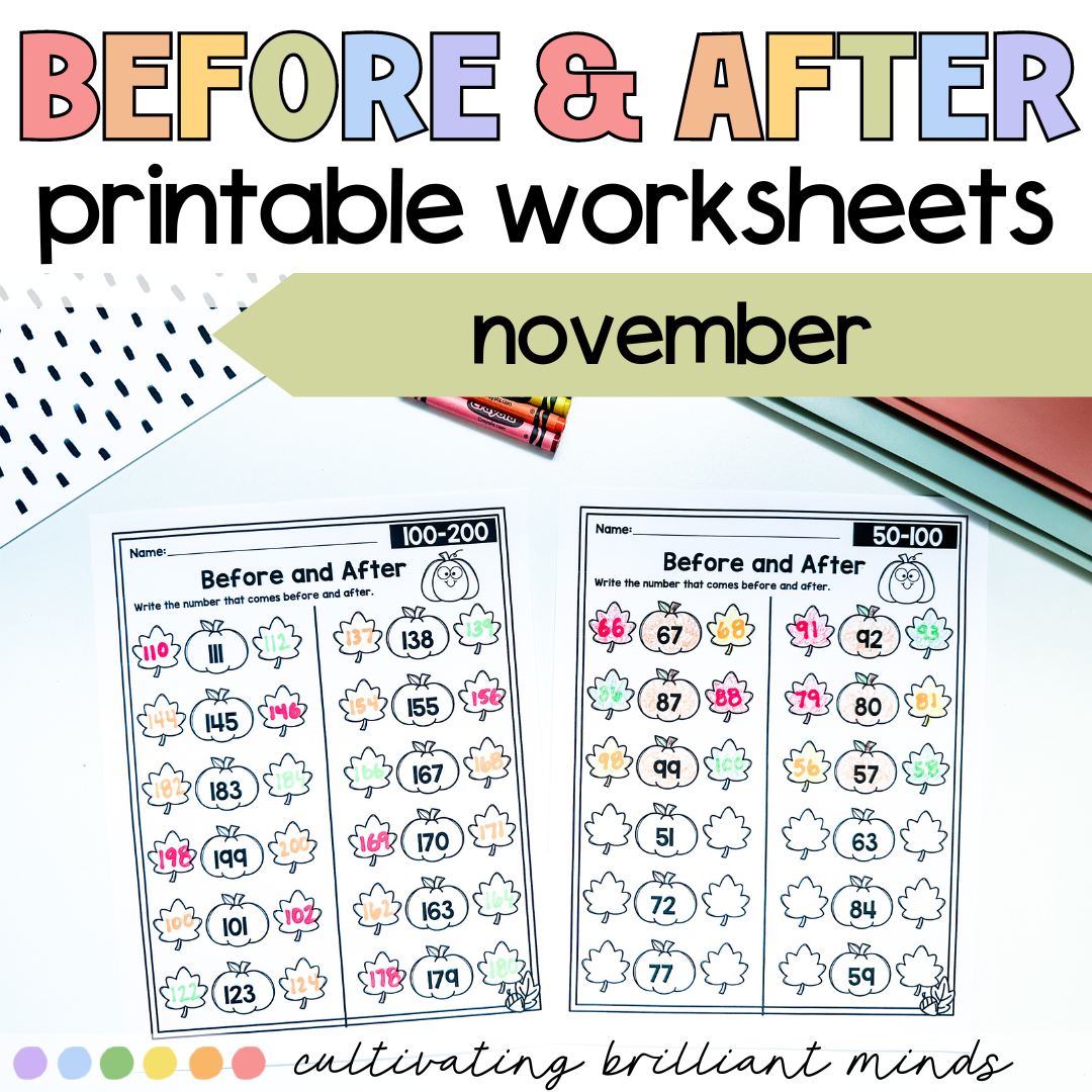 Fall Numbers Before And After Math Printable Worksheets Classful