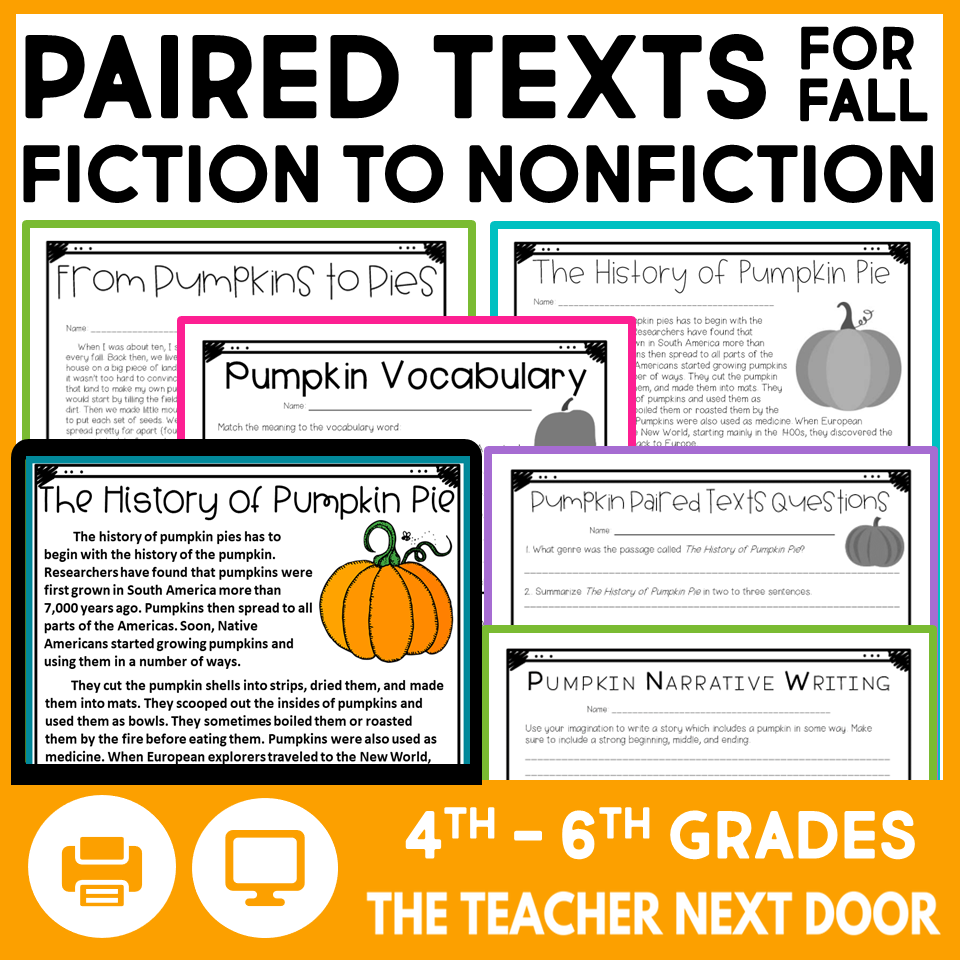 Fall Paired Texts Fiction To Nonfiction Print And Digital The Teacher Next Door