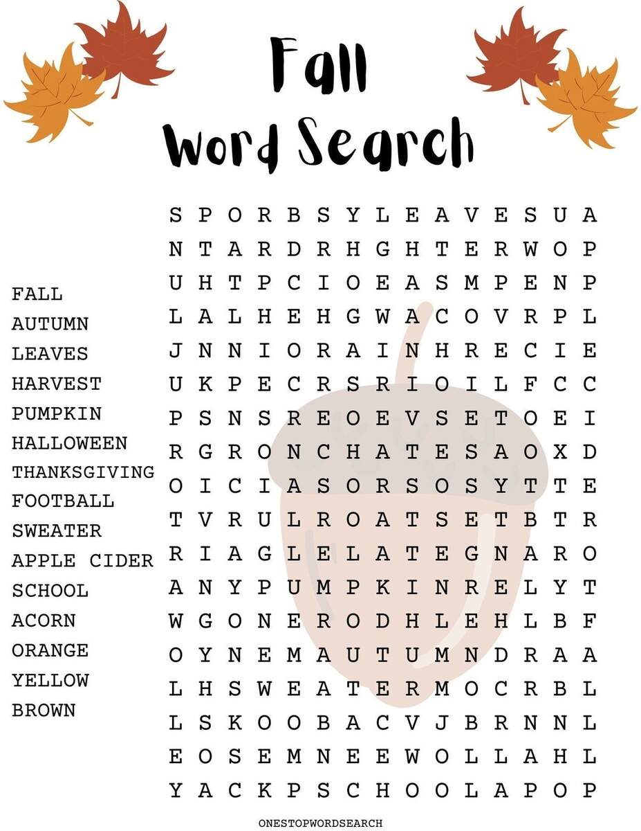 Fall Word Search Puzzle With Answer Sheet Autumn Word Search Seasonal Games Seasonal Puzzles Family Activities Children S Puzzles Etsy Difficult Fall Word Searches Nature Inspired Learning