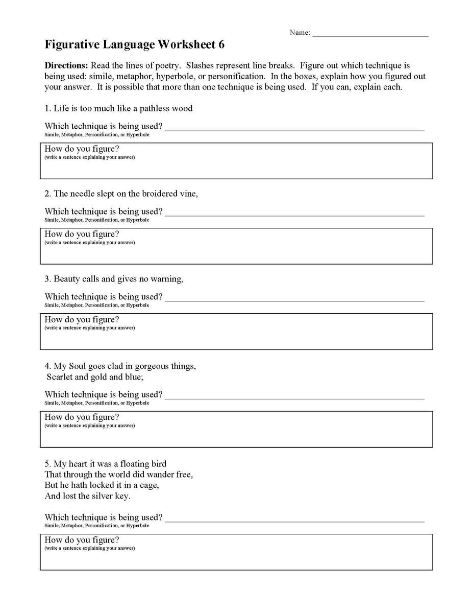 Free Printable Figurative Language Tests And Worksheets