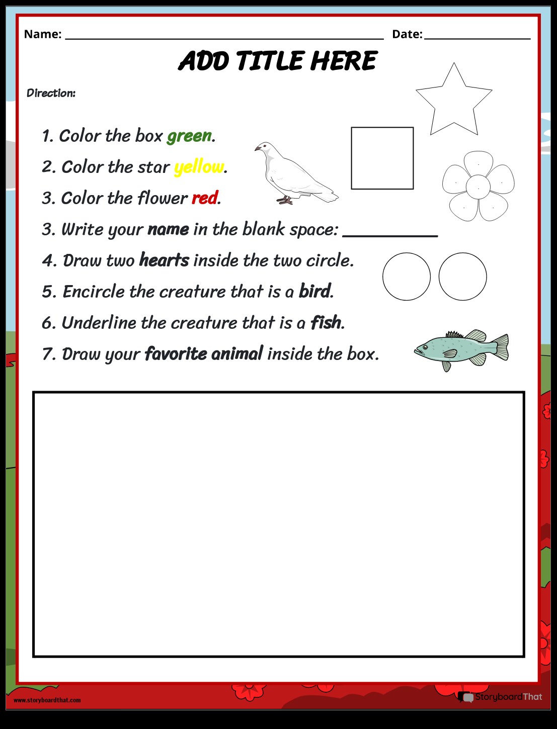 Printable 1st Grade Following Directions Worksheets Download