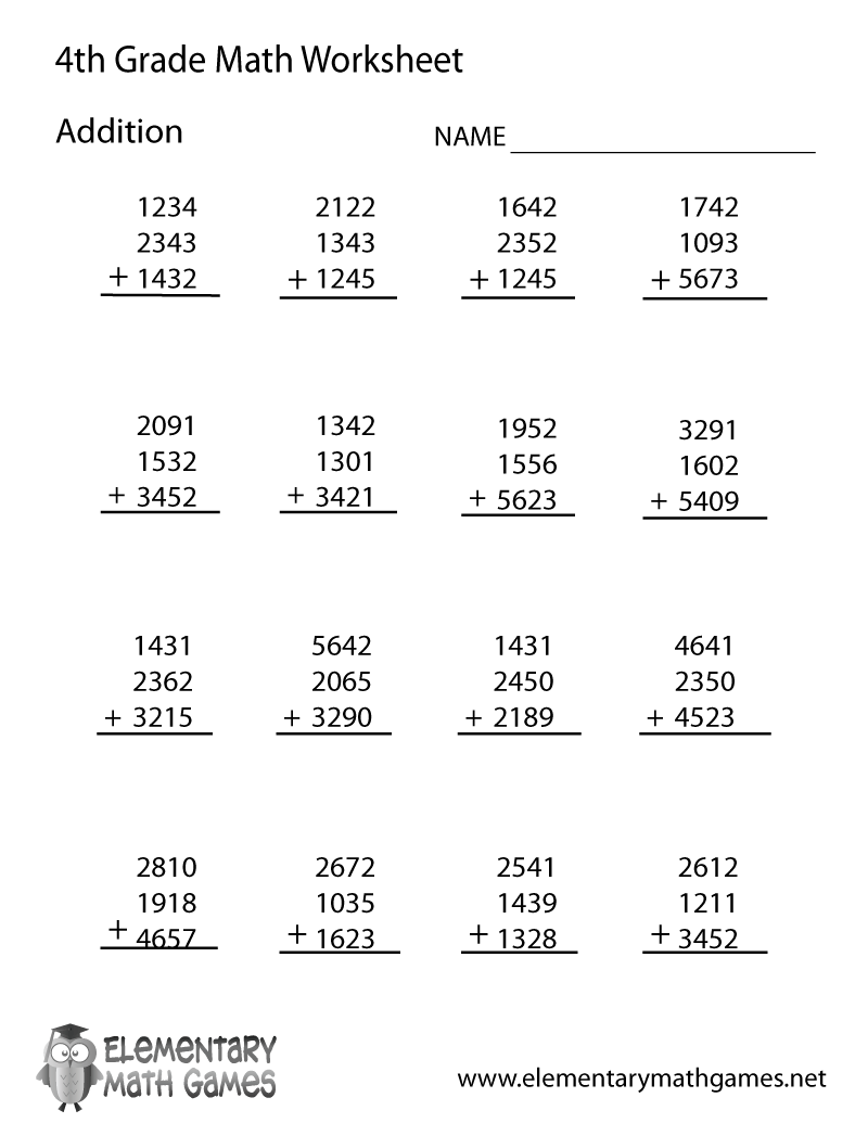 Fourth Grade Addition Worksheet Fourth Grade Addition Worksheet
