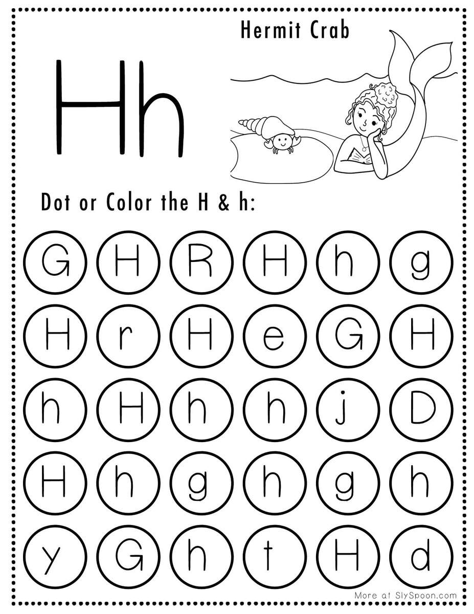 Free Alphabet Do A Dot Printables Worksheets Letter H Mermaid Themed Sly Spoon