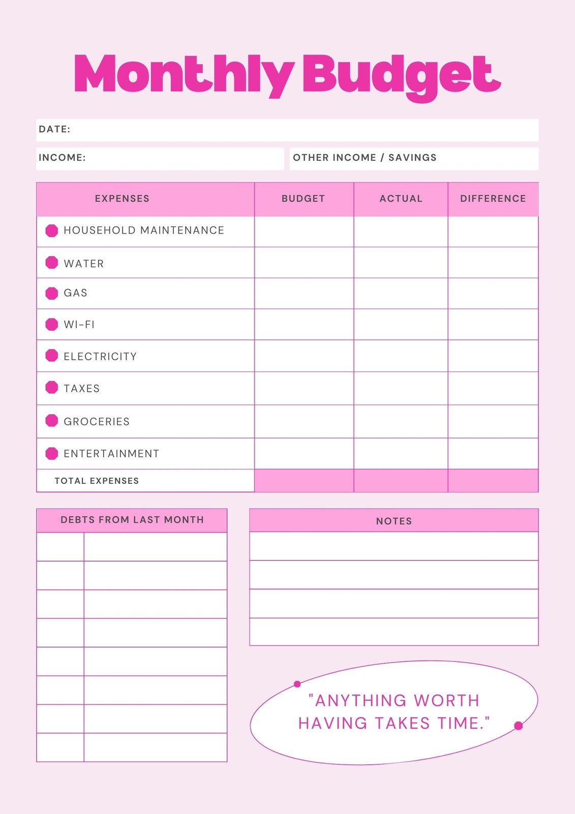 Free And Customizable Budget Templates Canva Free Blank Budget Worksheet Printables To Take Charge Of Your Finances