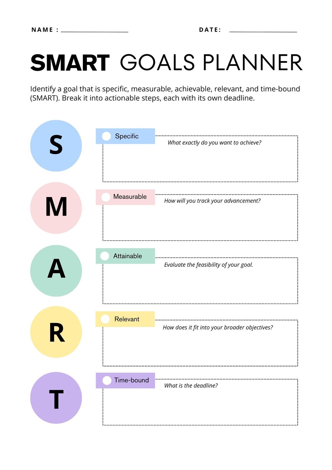 Free And Customizable Goals Templates