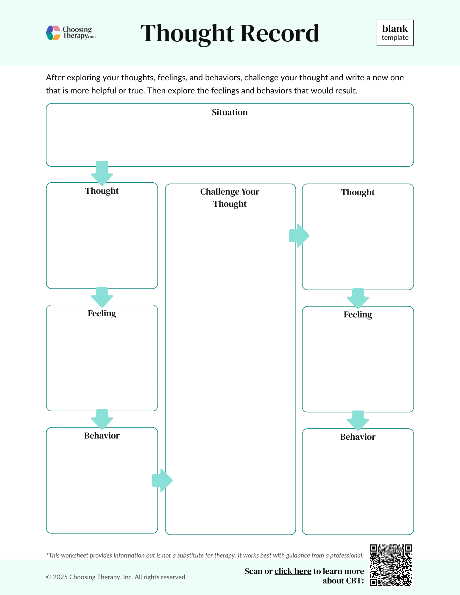 Free CBT Thought Record Worksheet Printable PDF ChoosingTherapy