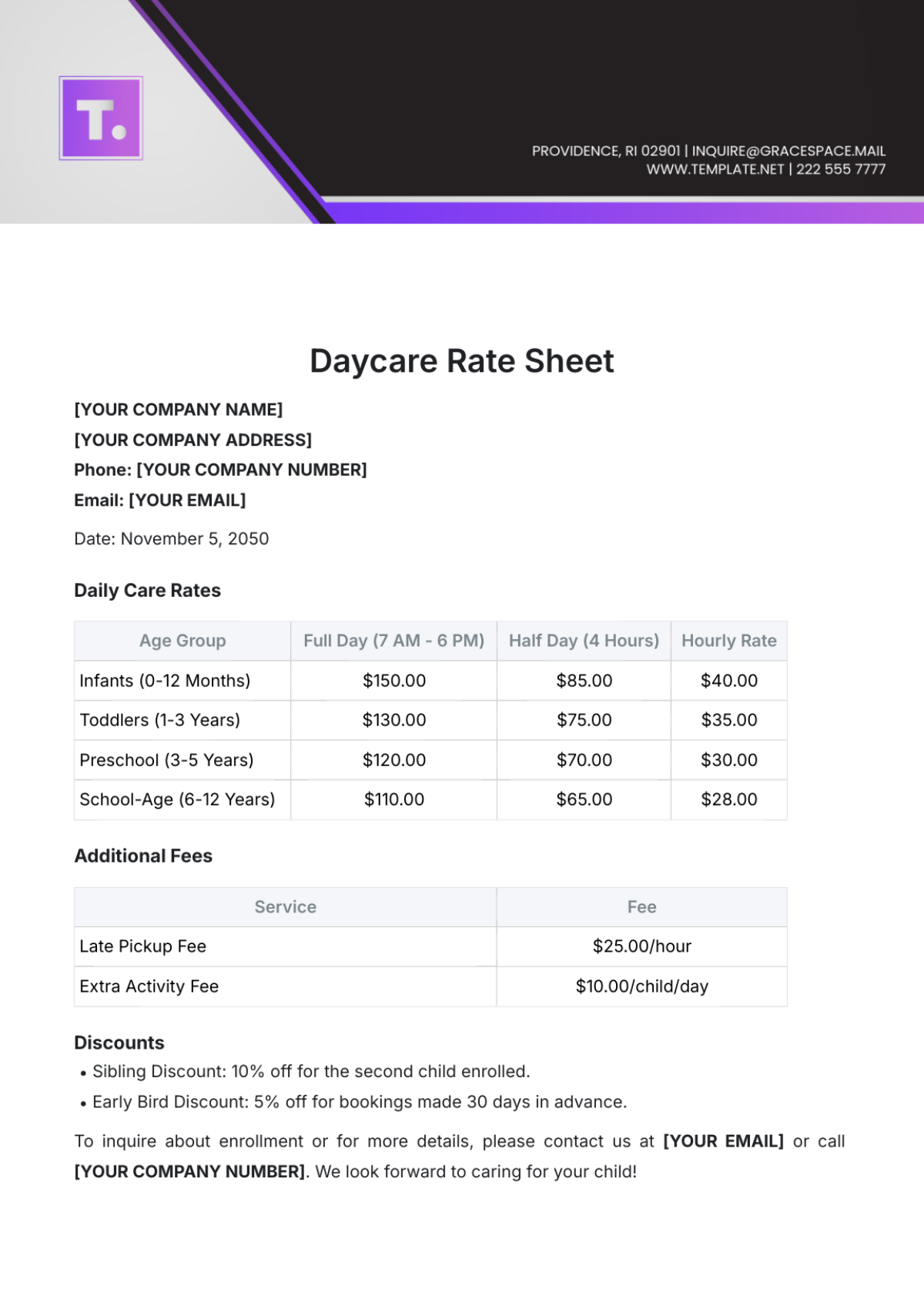 Free Daycare Rate Sheet Template To Edit Online