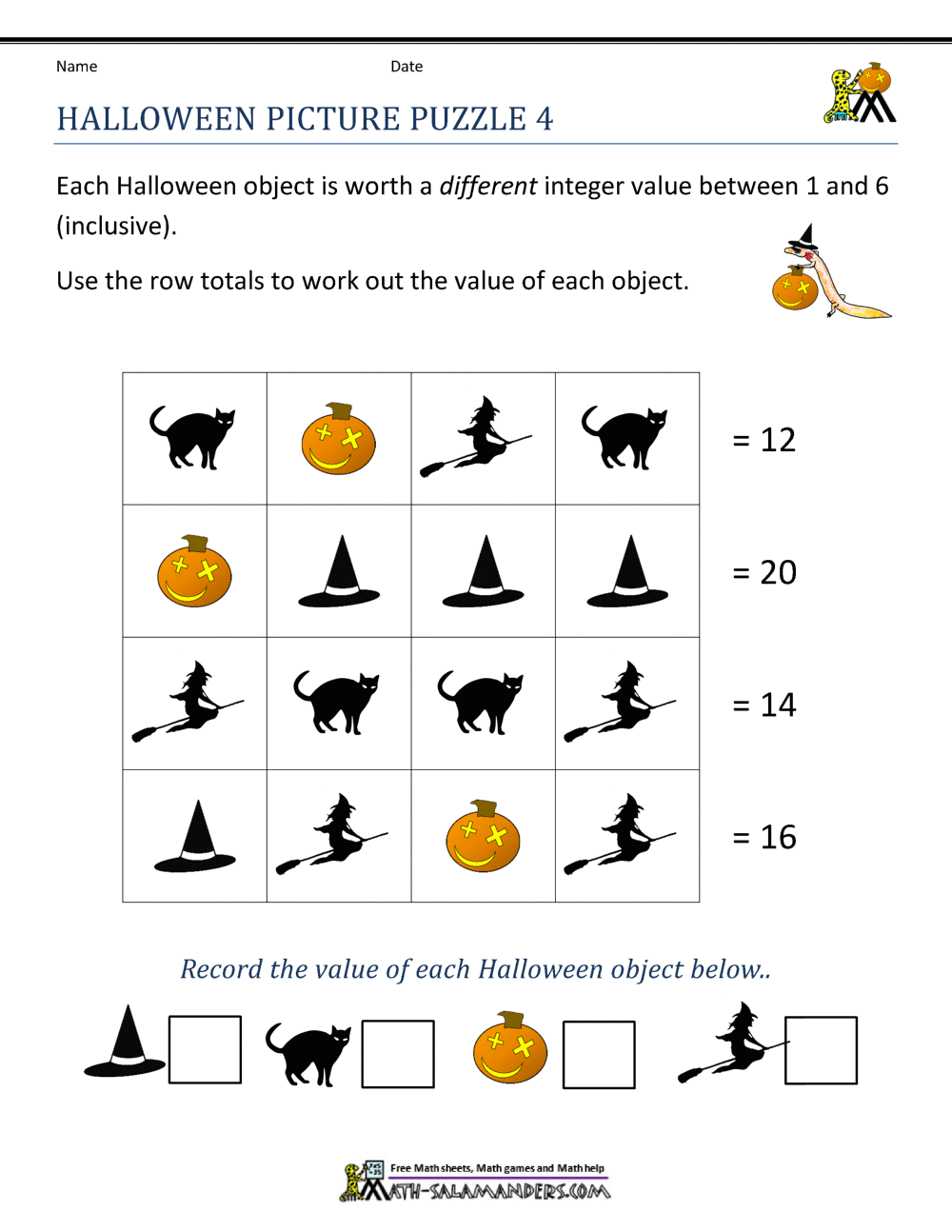 Halloween Math Worksheets Printable FREE Halloween Math Worksheets Cazoom Math