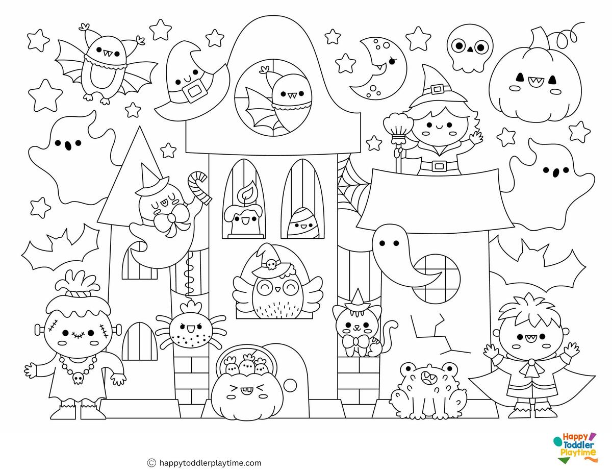Free Haunted House Coloring Pages Happy Toddler Playtime