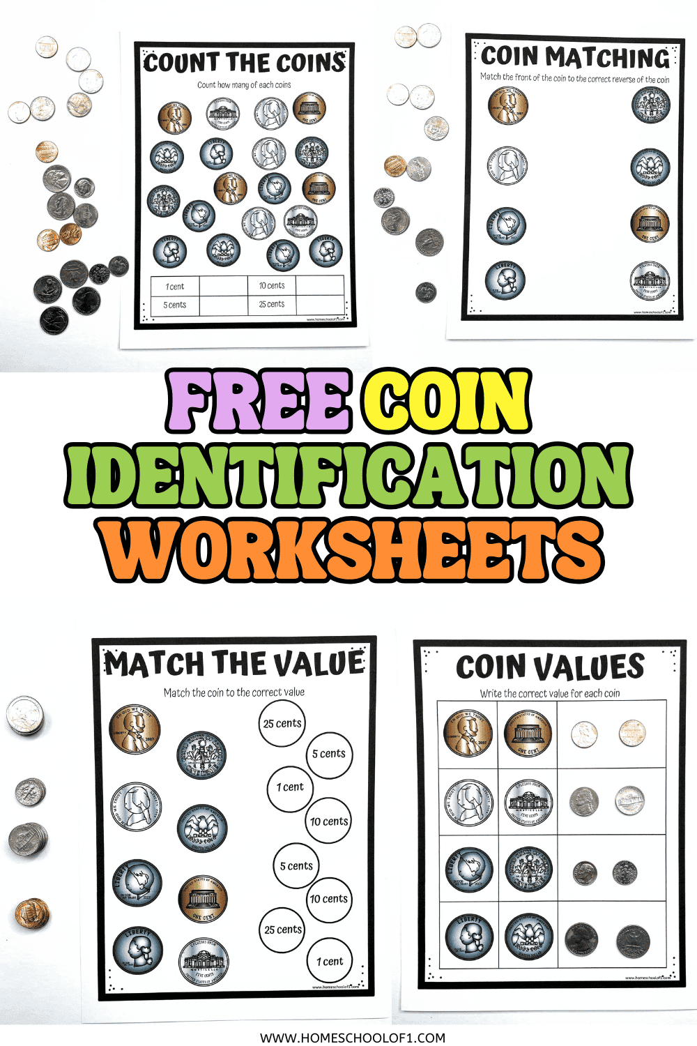 Free Identify Coins Worksheets For Kindergarten