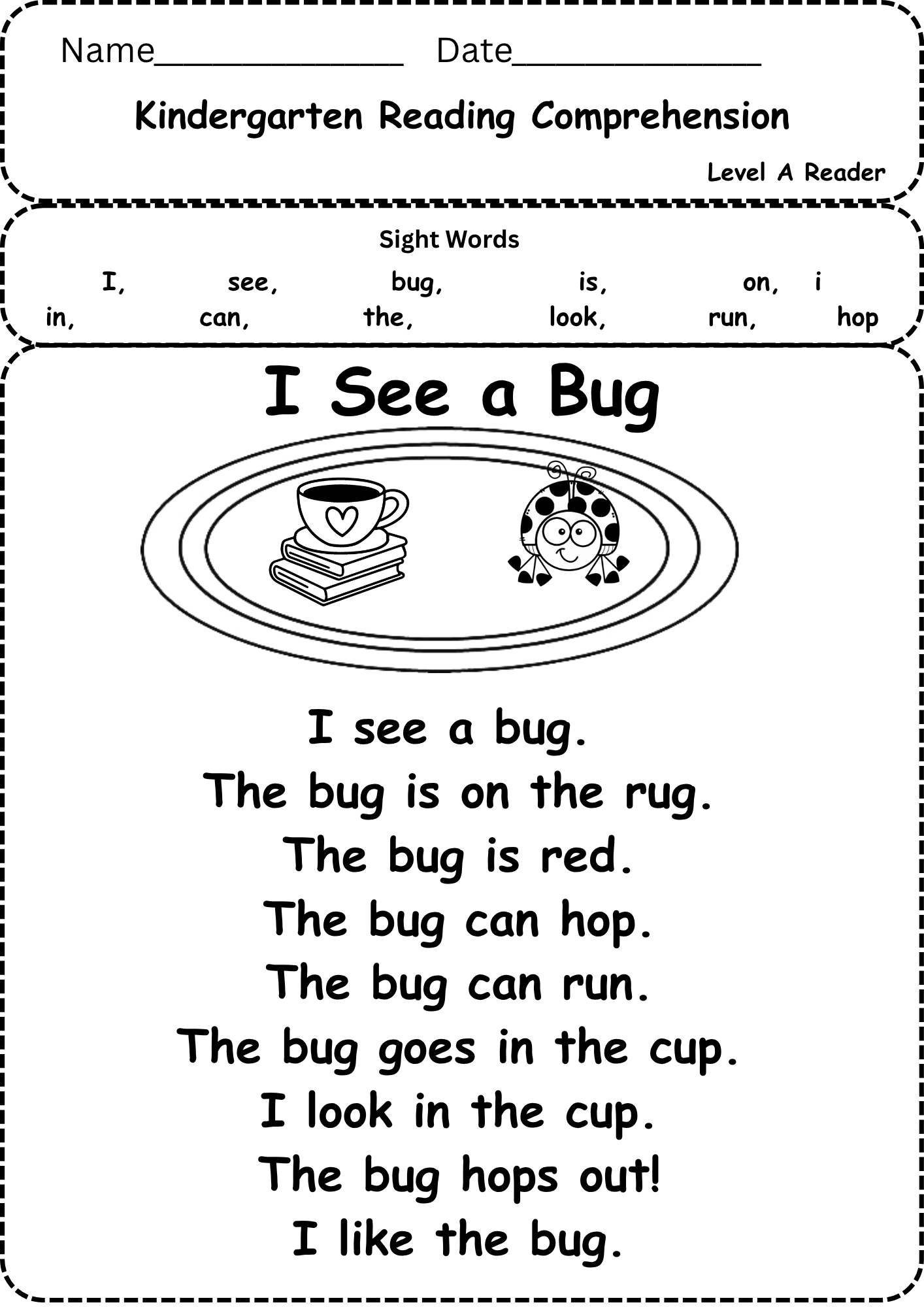 Free Kindergarten Reading Comprehension Worksheet Level A Free Kindergarten Reading Comprehension Worksheet Level A