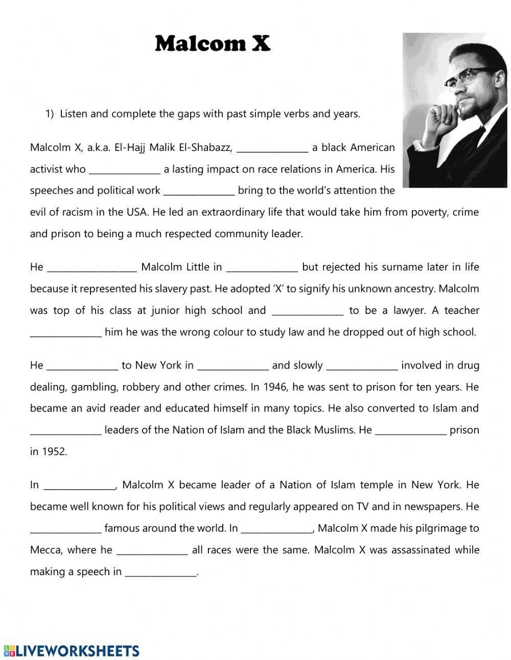 Free Malcolm X Worksheet Download Free Malcolm X Worksheet Png Images Free Worksheets On Clipart Library