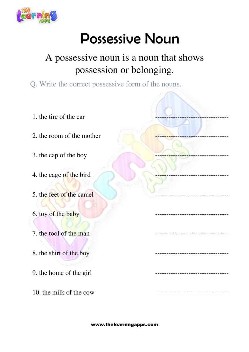 Free Possessive Noun Worksheets For Grade 1 The Learning Apps