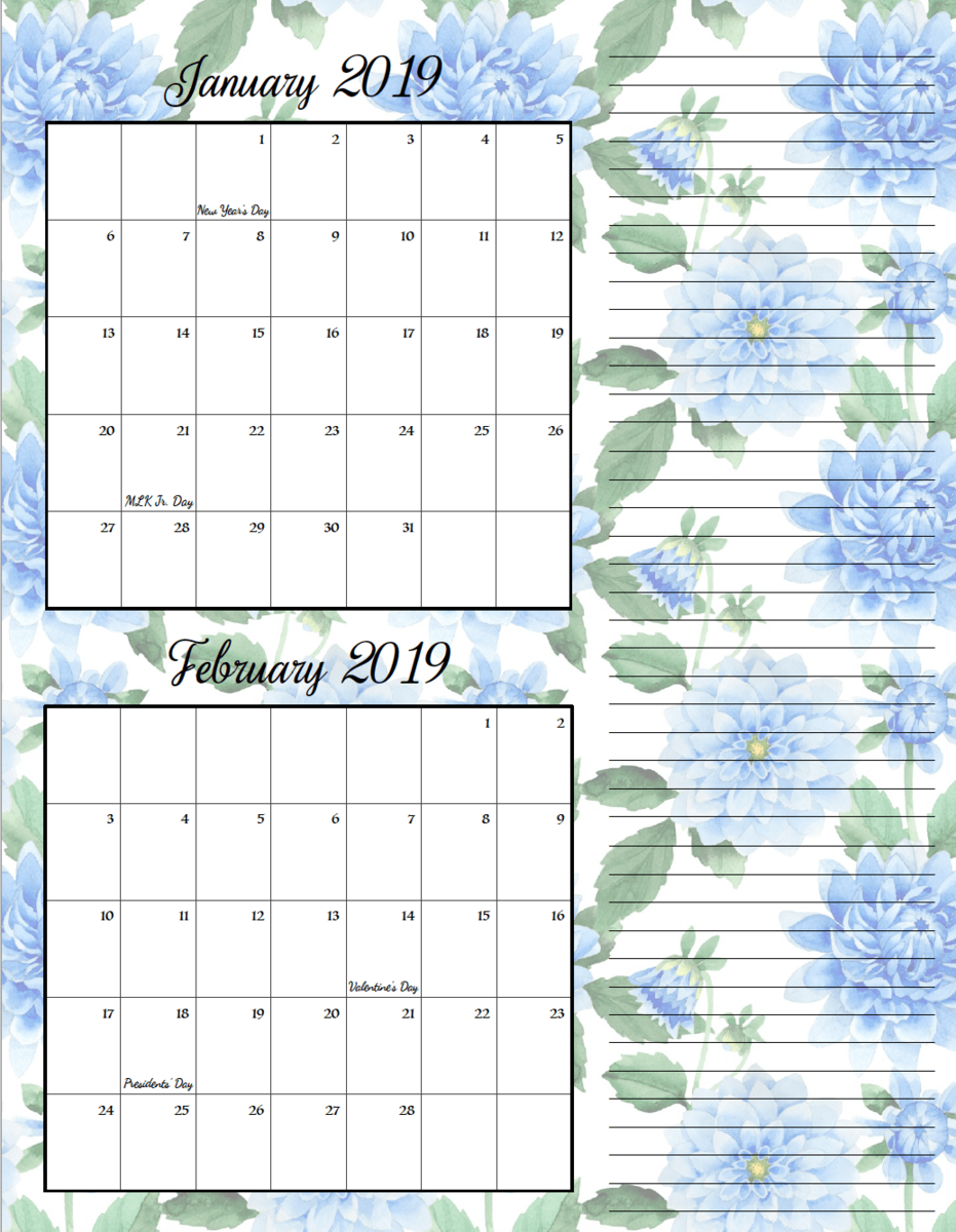 Free Printable 2019 Bimonthly Calendars 2 Designs