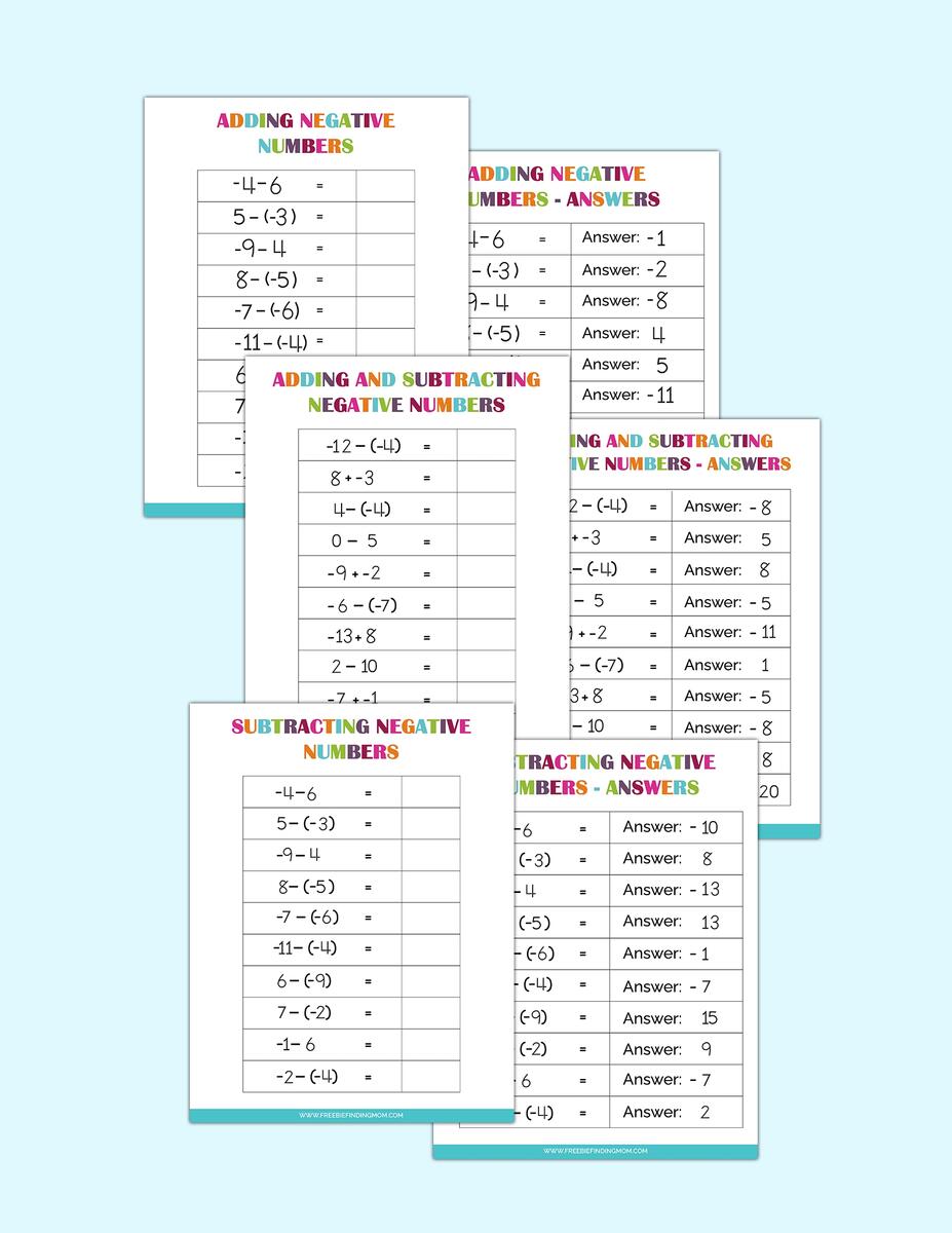 Free Printable Adding And Subtracting Negative Numbers Worksheets