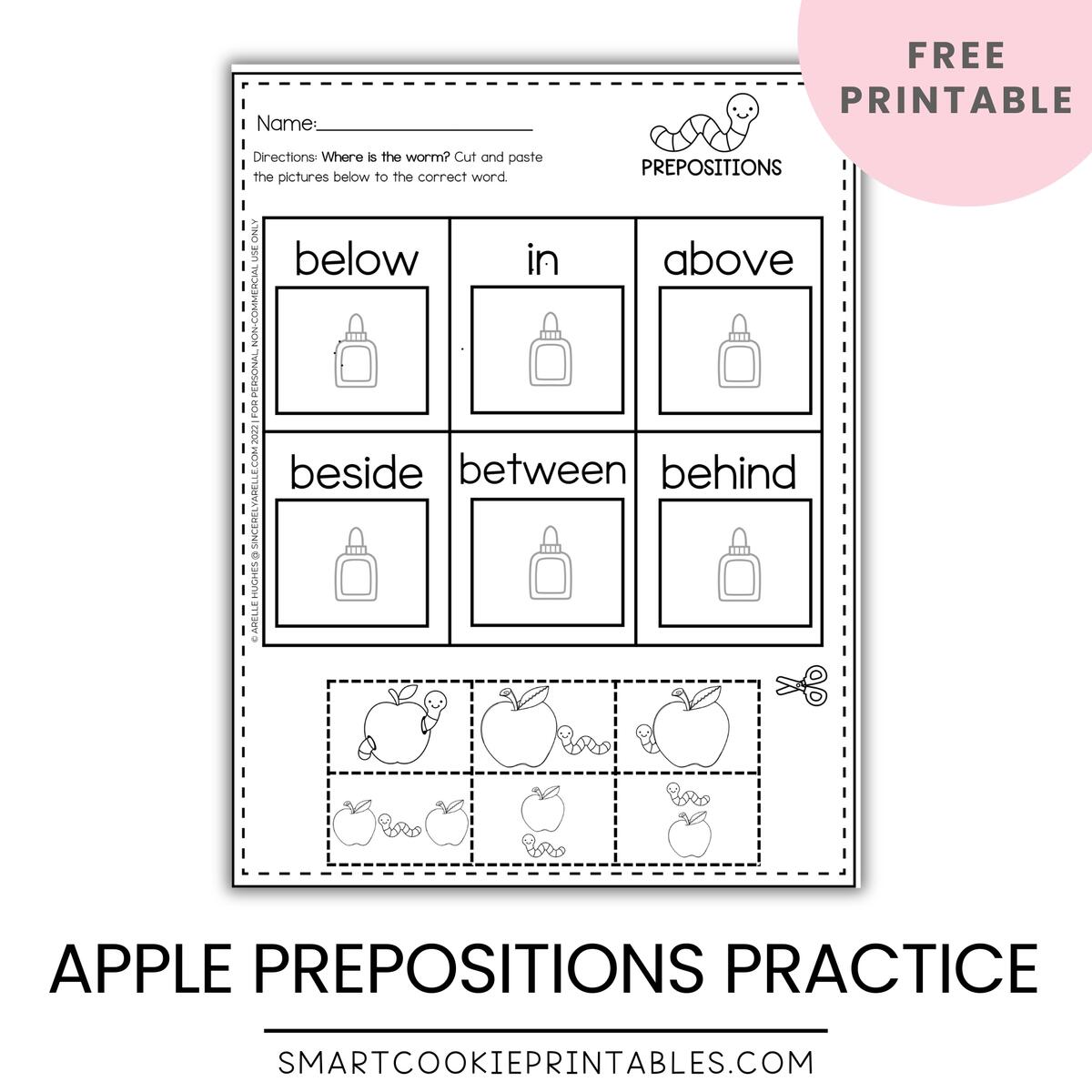 Free Printable Apple Preposition Worksheets Smart Cookie Printables Free Printable Apple Preposition Worksheets Smart Cookie Printables