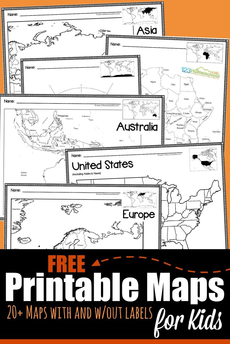 FREE Printable Blank Maps For Kids World Continent USA