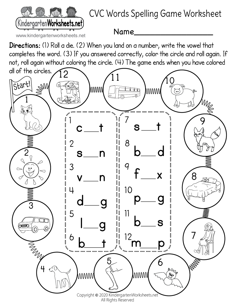 Free Printable CVC Words Spelling Game Worksheet Free CVC Worksheet Kindergarten Downloadable Worksheets
