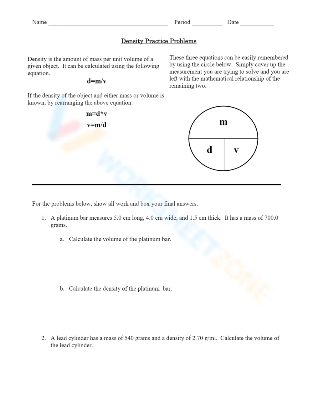Free Printable Density Worksheets Density Of Matters Worksheets Library